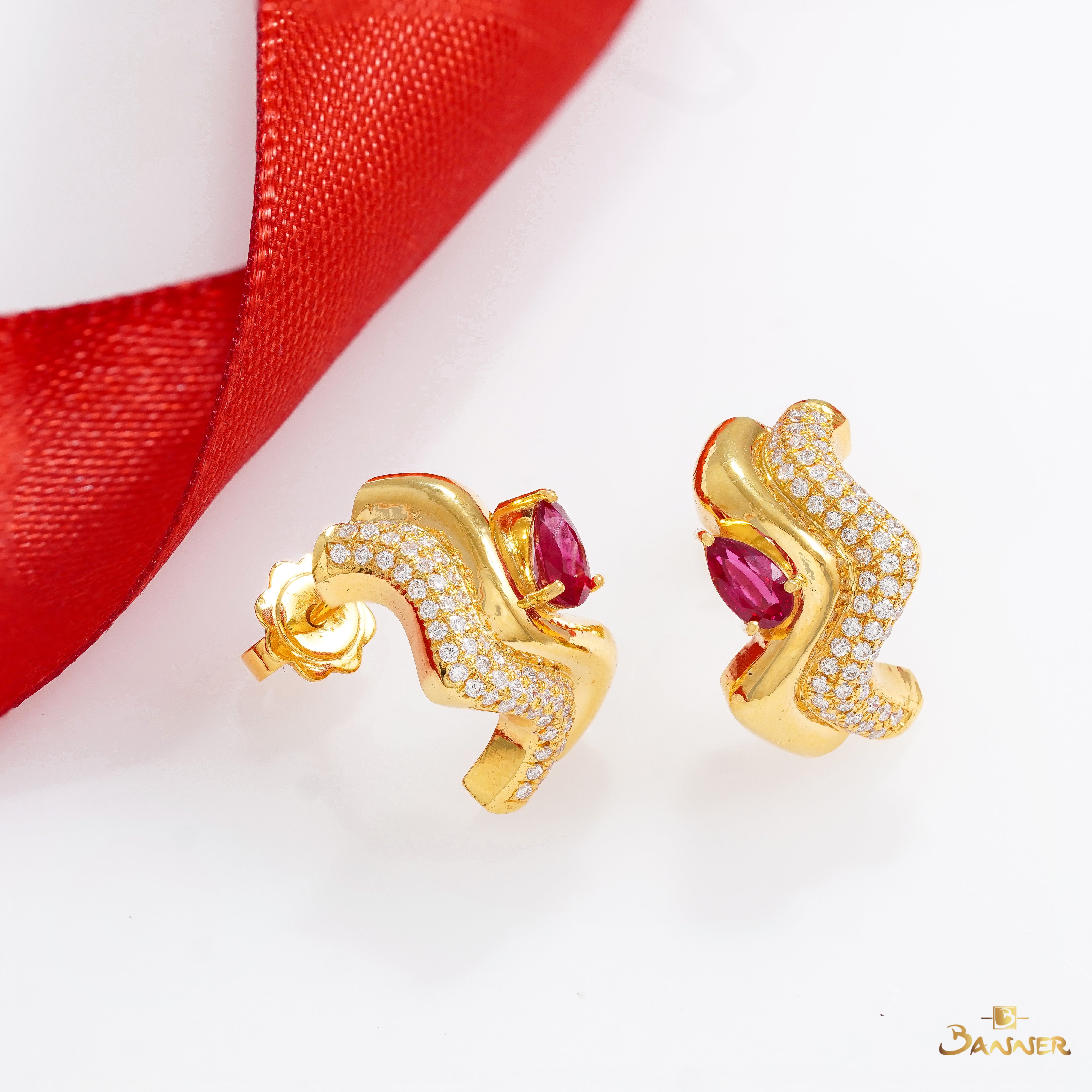 Ruby and Diamond Wave Earrings