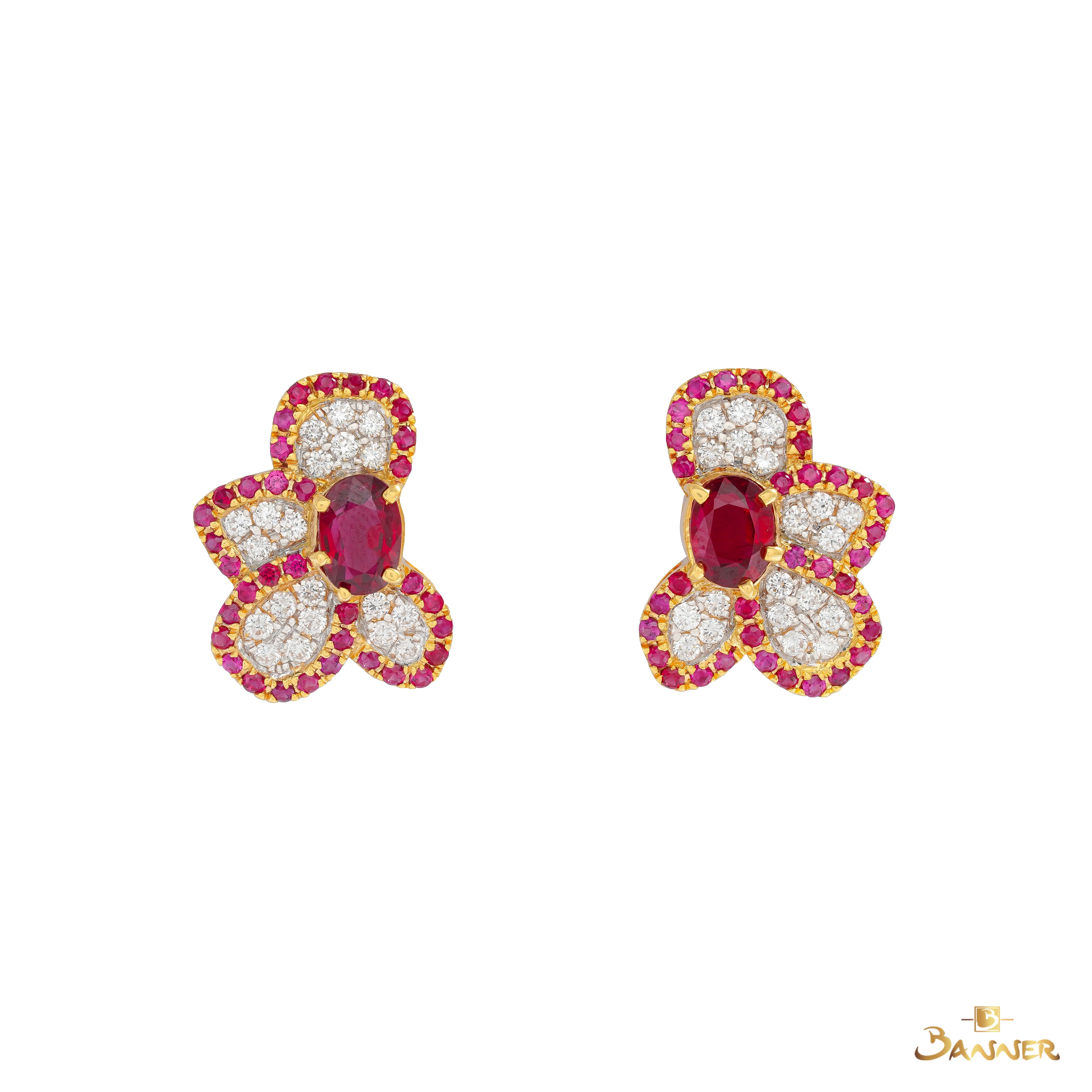Ruby and Diamond Floral Earrings