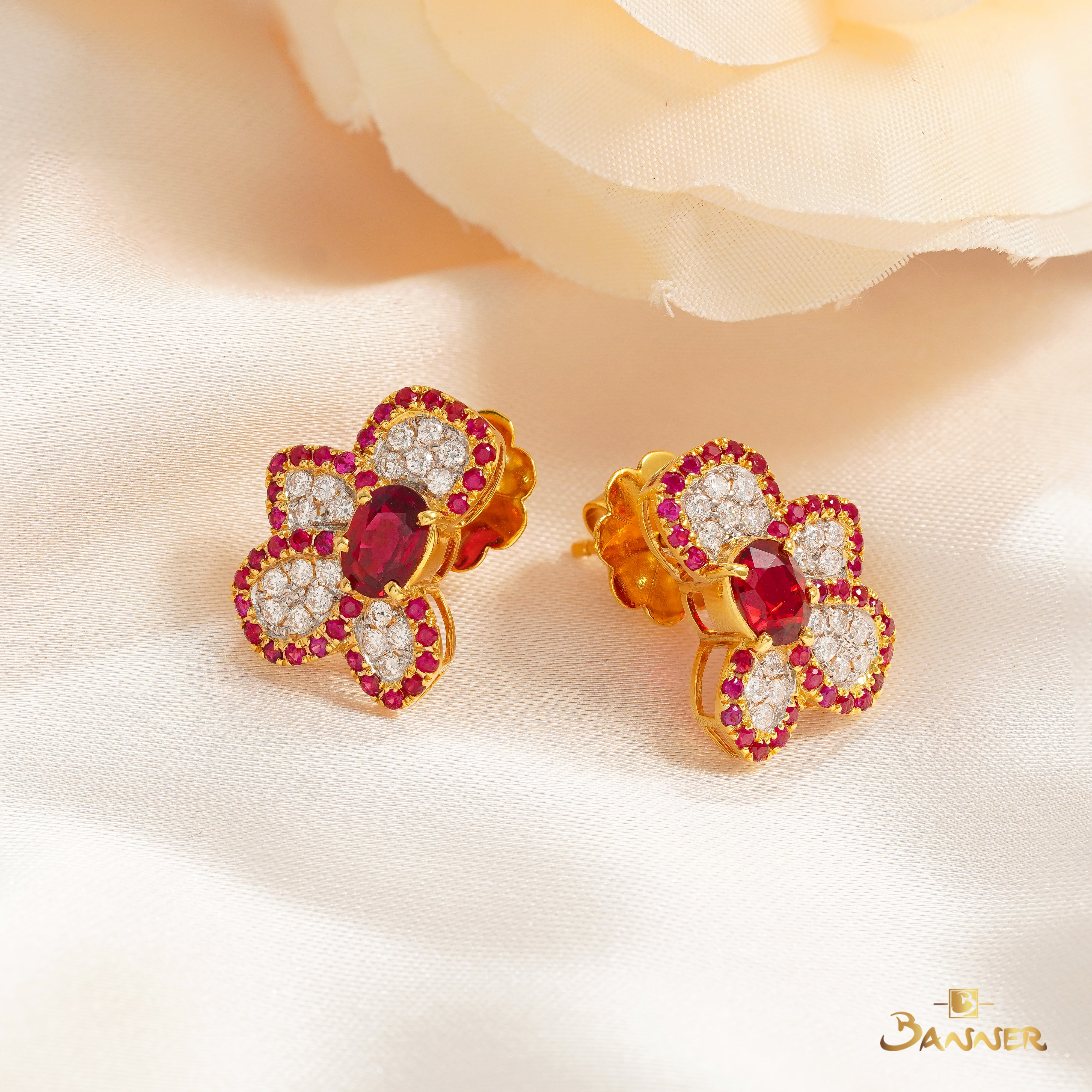 Ruby and Diamond Floral Earrings