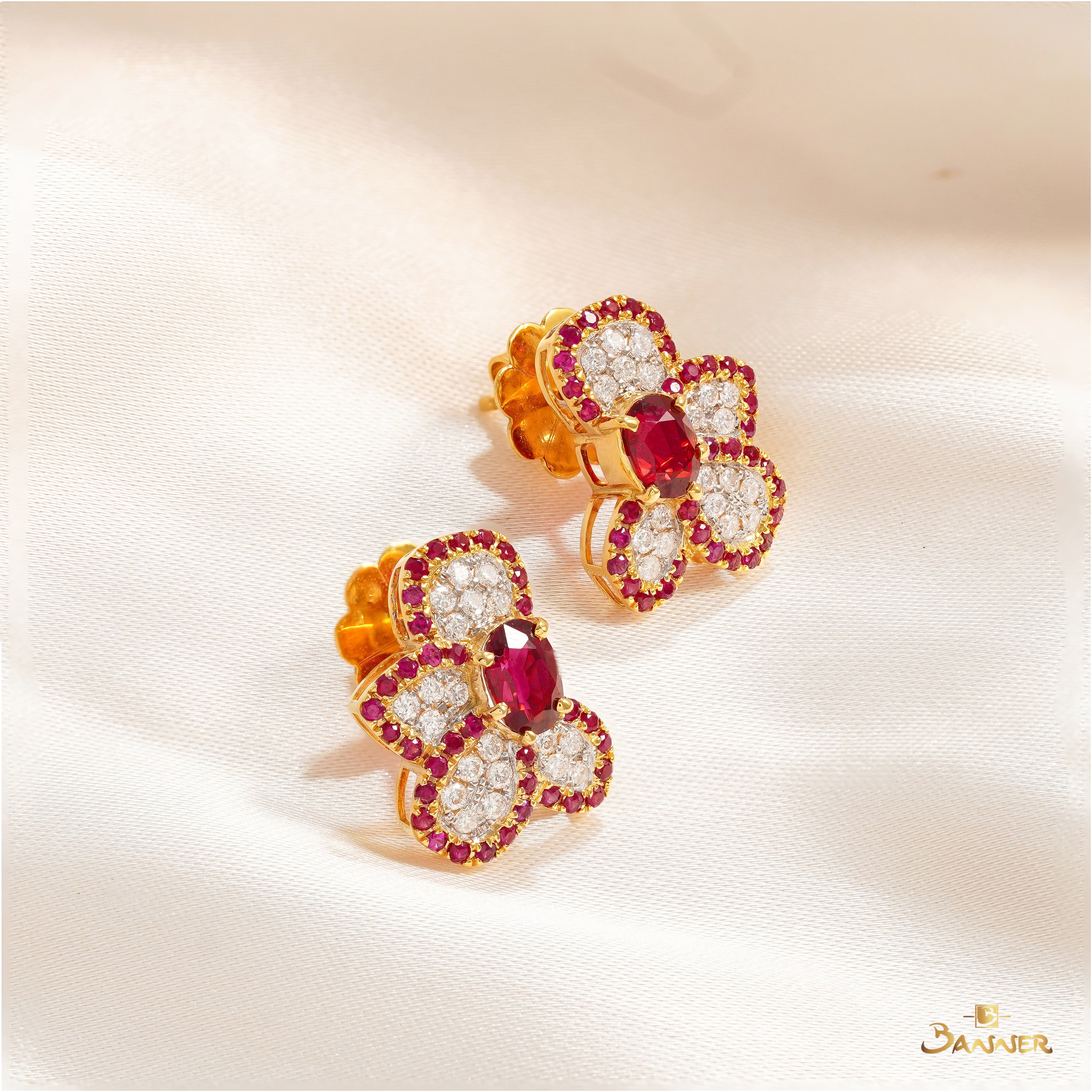 Ruby and Diamond Floral Earrings
