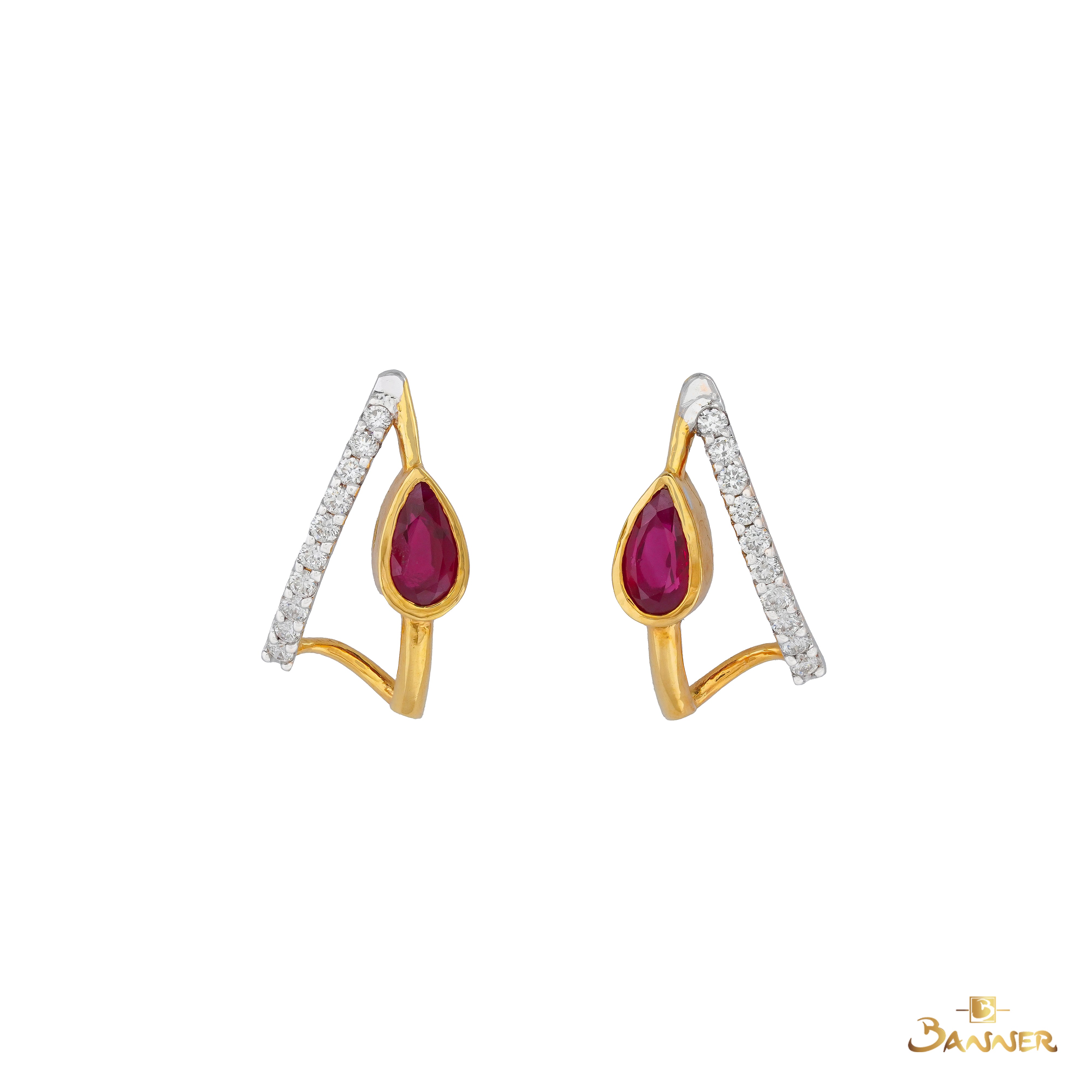 Ruby and Diamond Drop Petite Earrings