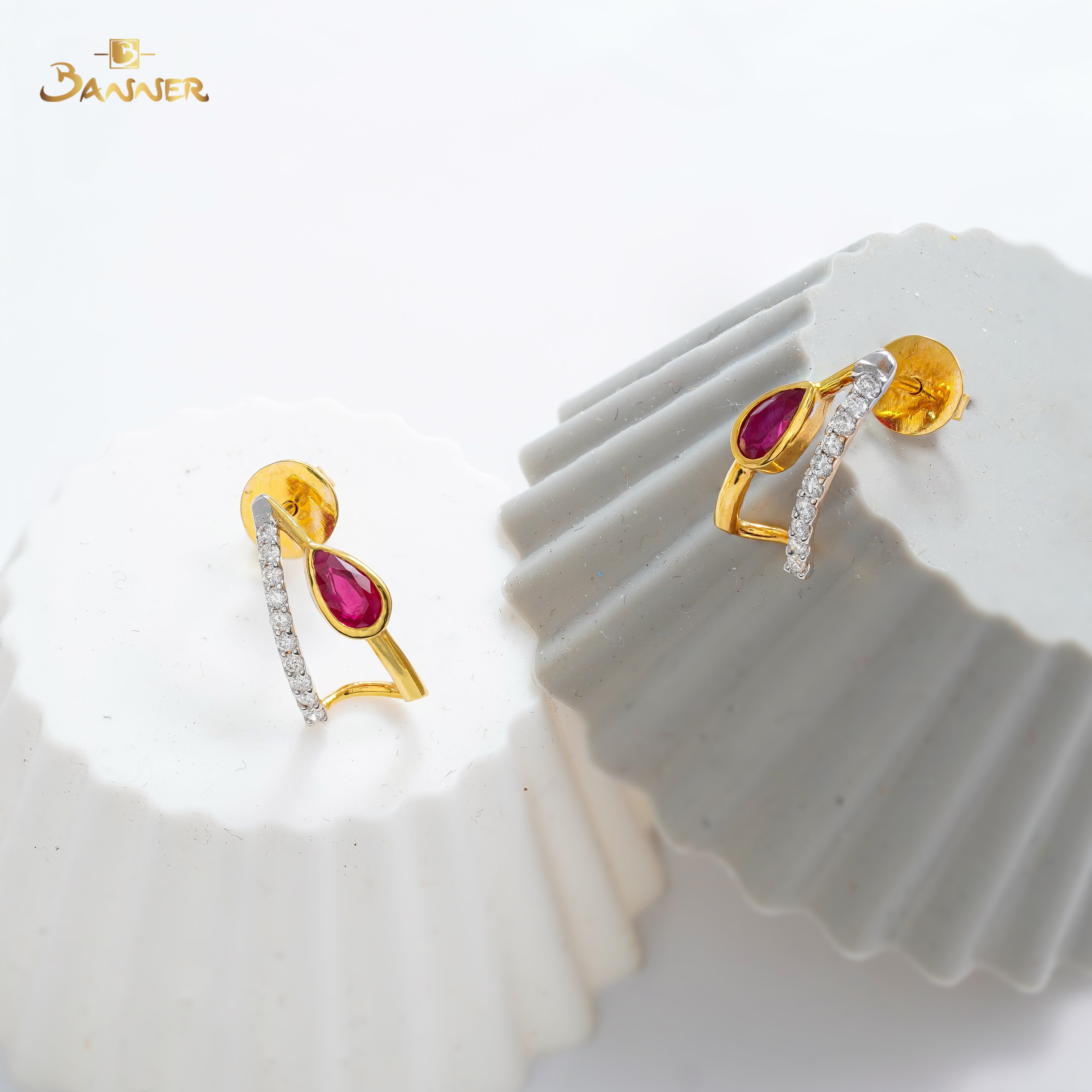 Ruby and Diamond Drop Petite Earrings