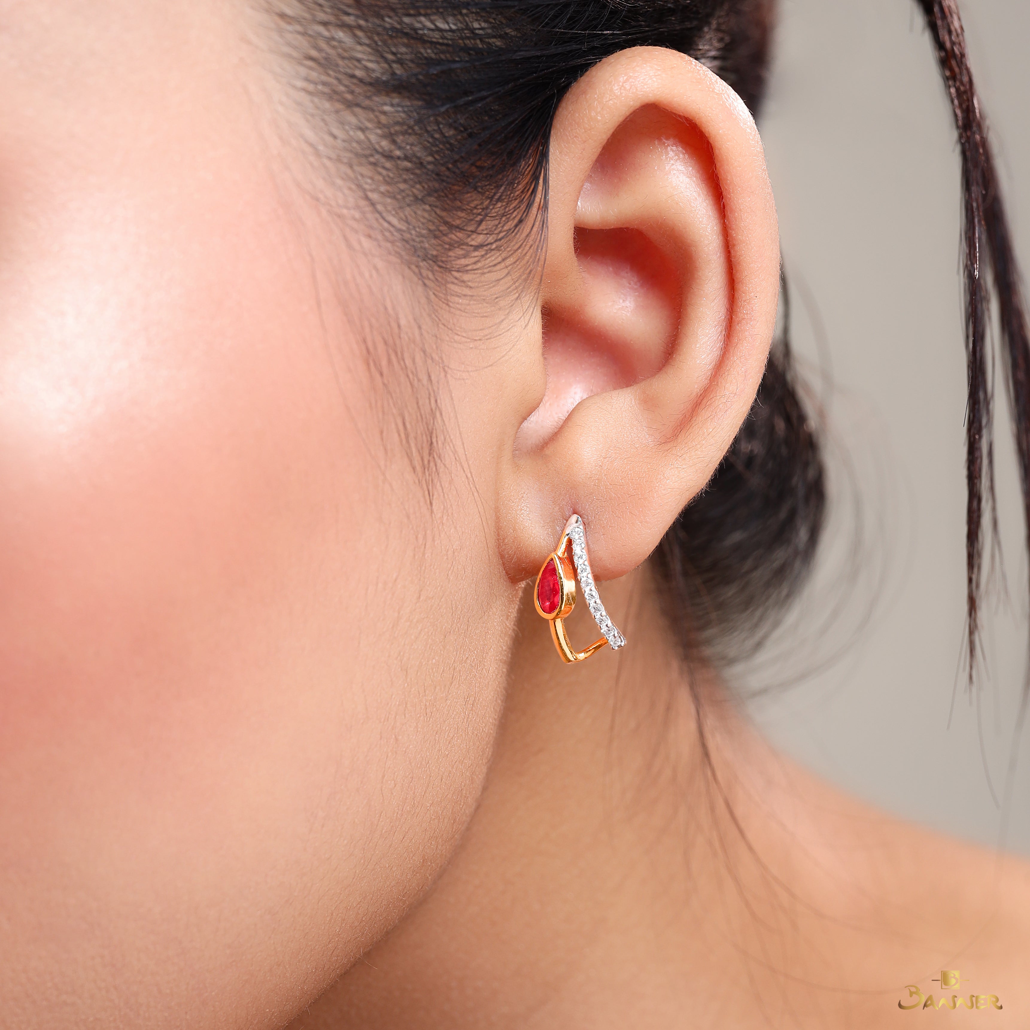 Ruby and Diamond Drop Petite Earrings