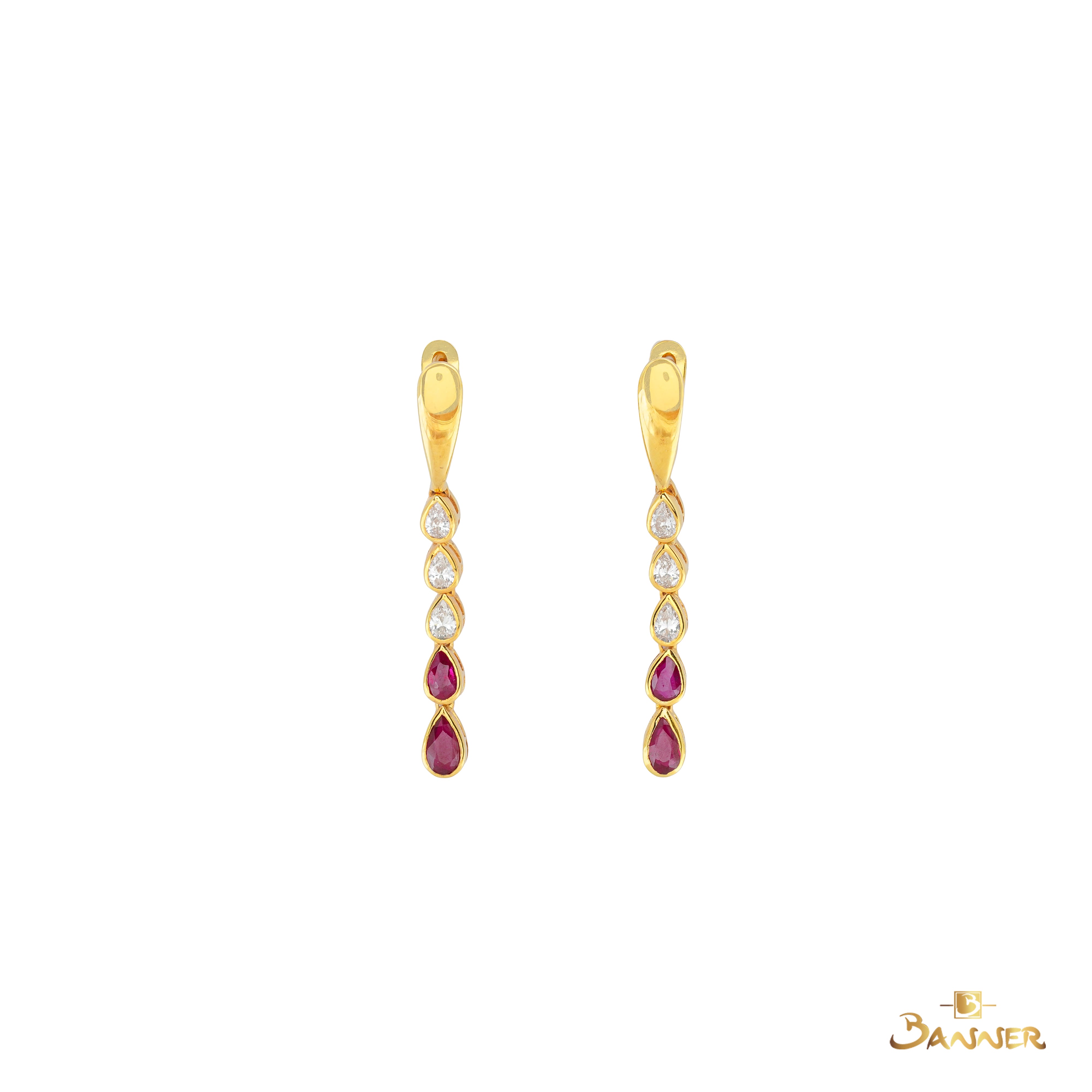 Ruby and Diamond Pear Bezel Earrings