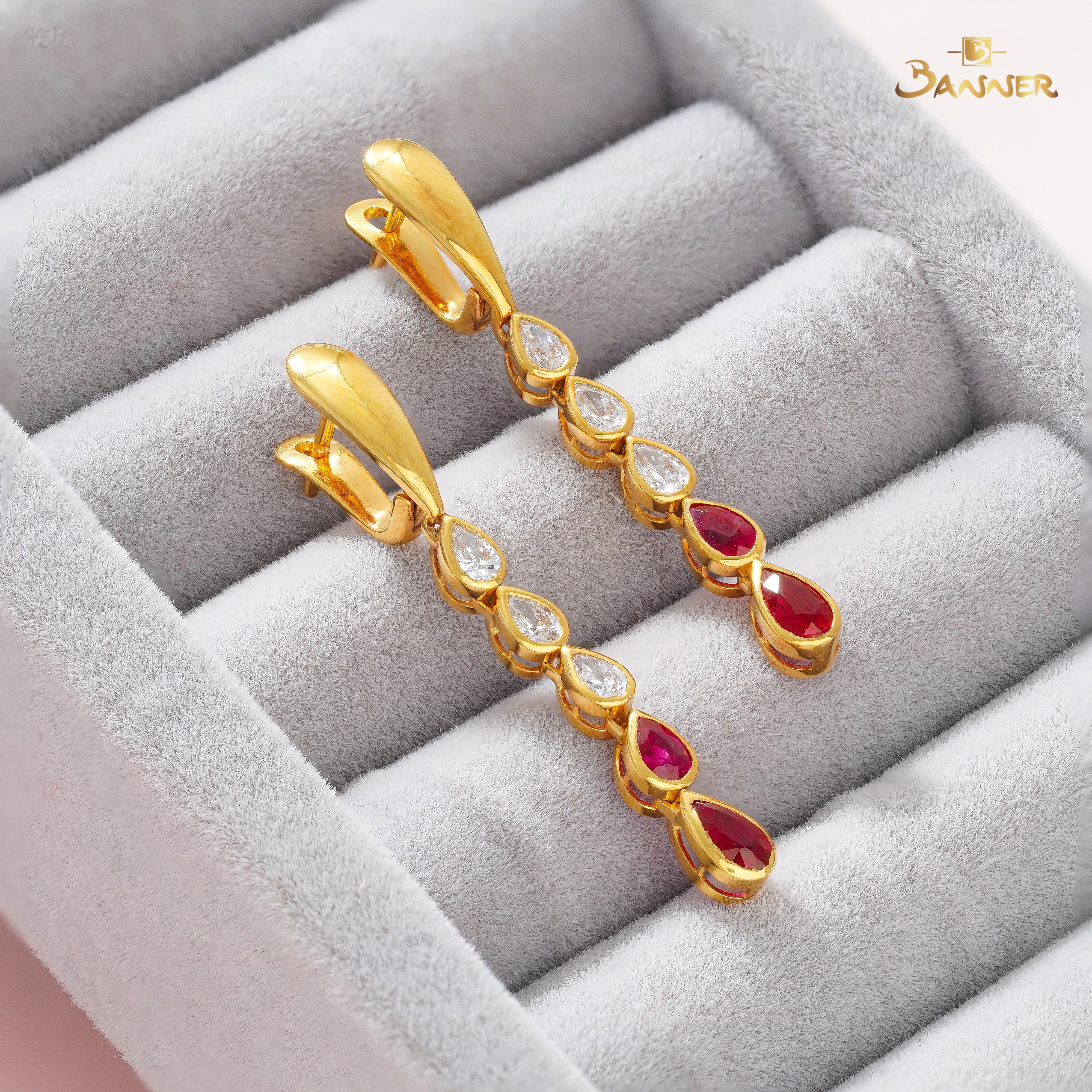 Ruby and Diamond Pear Bezel Earrings