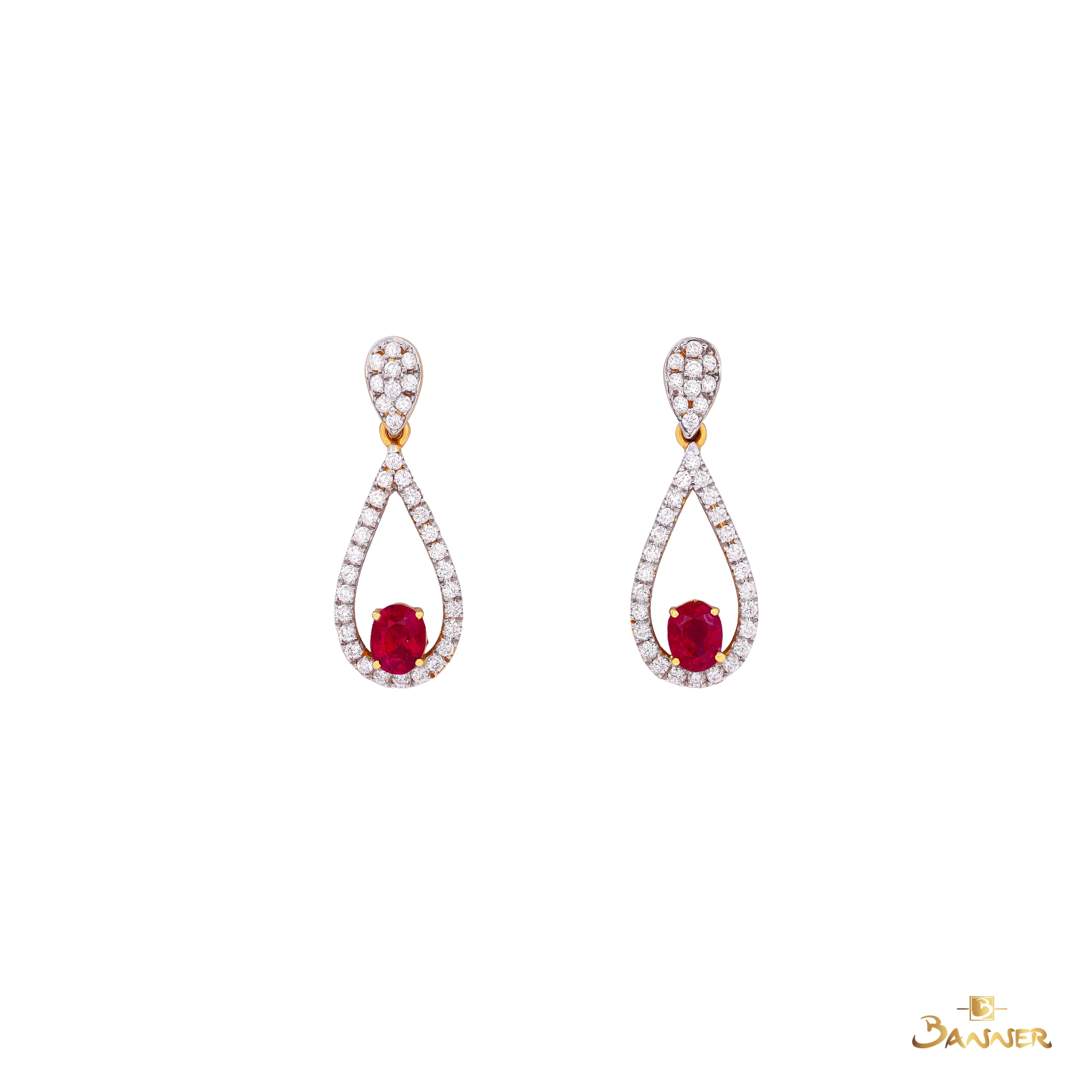 Ruby and Diamond Rain Drop Dangle Earrings