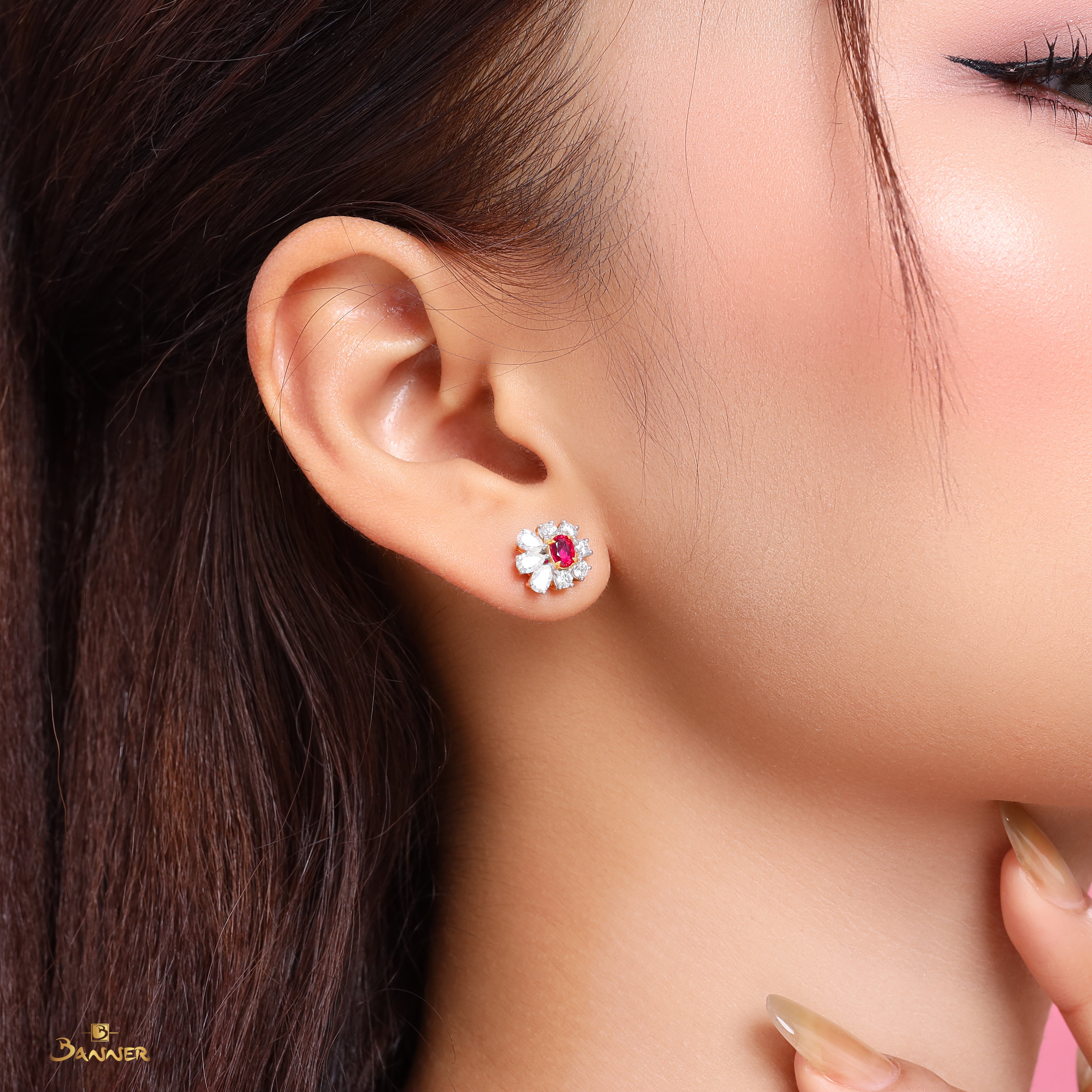 Ruby and Diamond Floral Earrings
