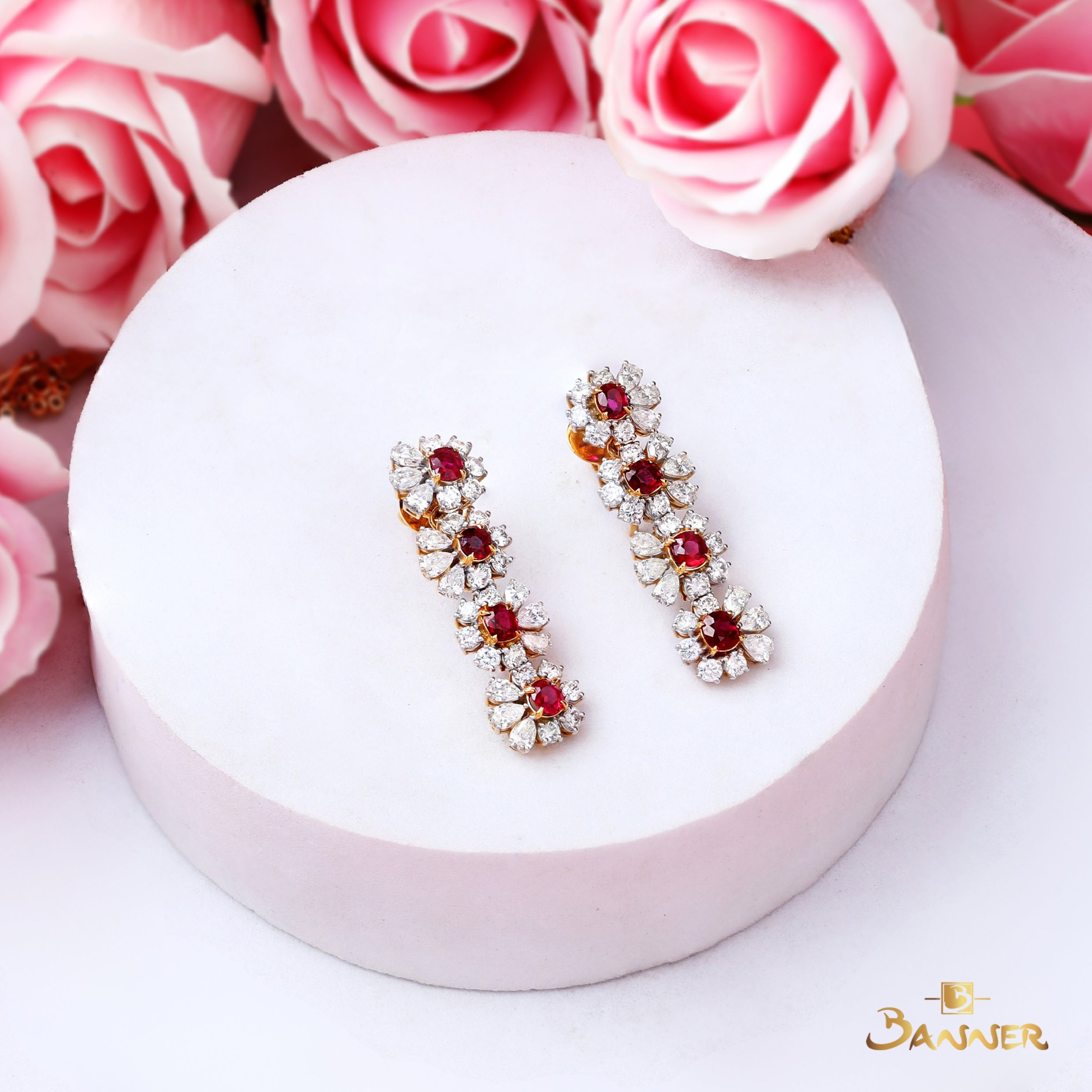 Ruby and Diamond Floral Earrings