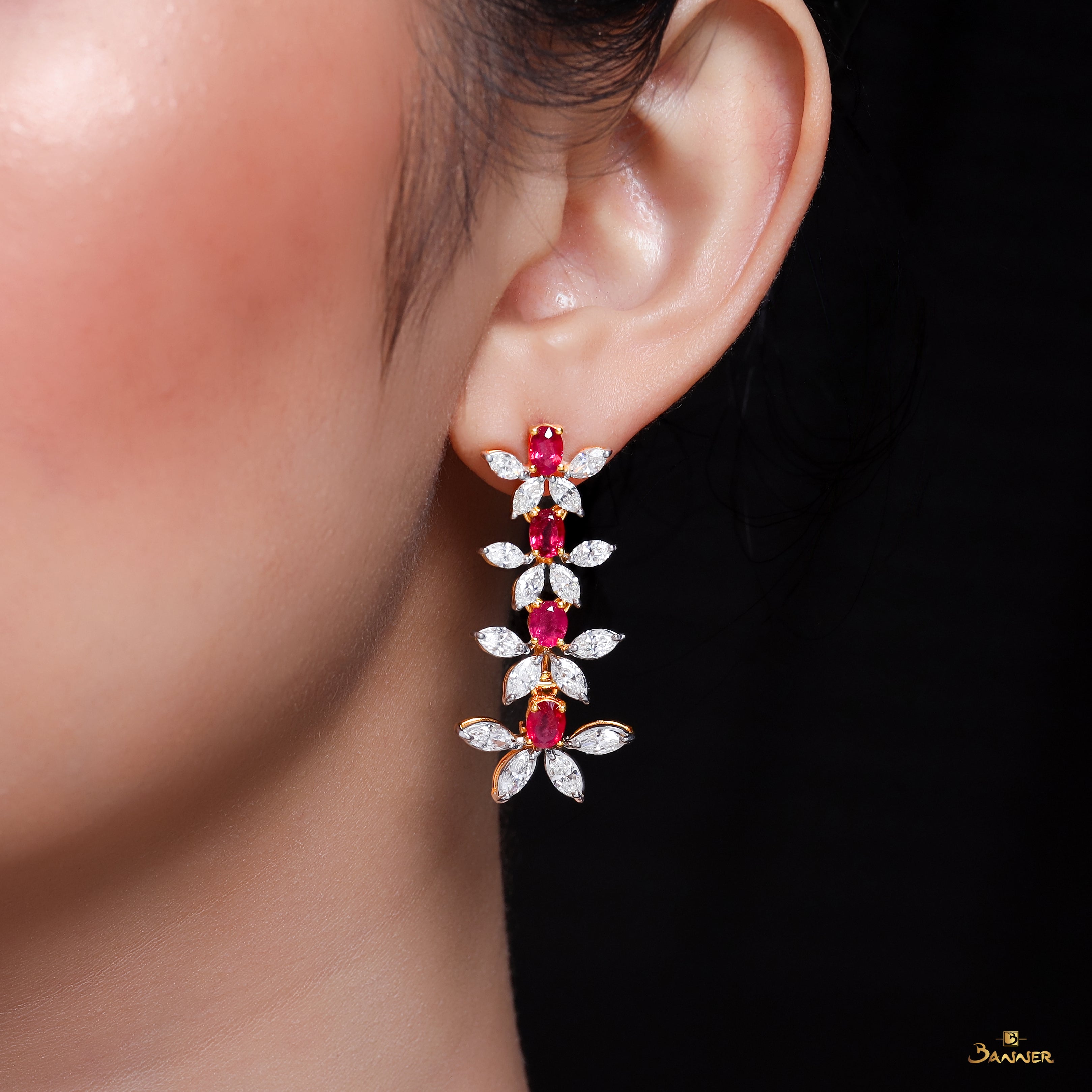 Natural Ruby and Diamond Earrings