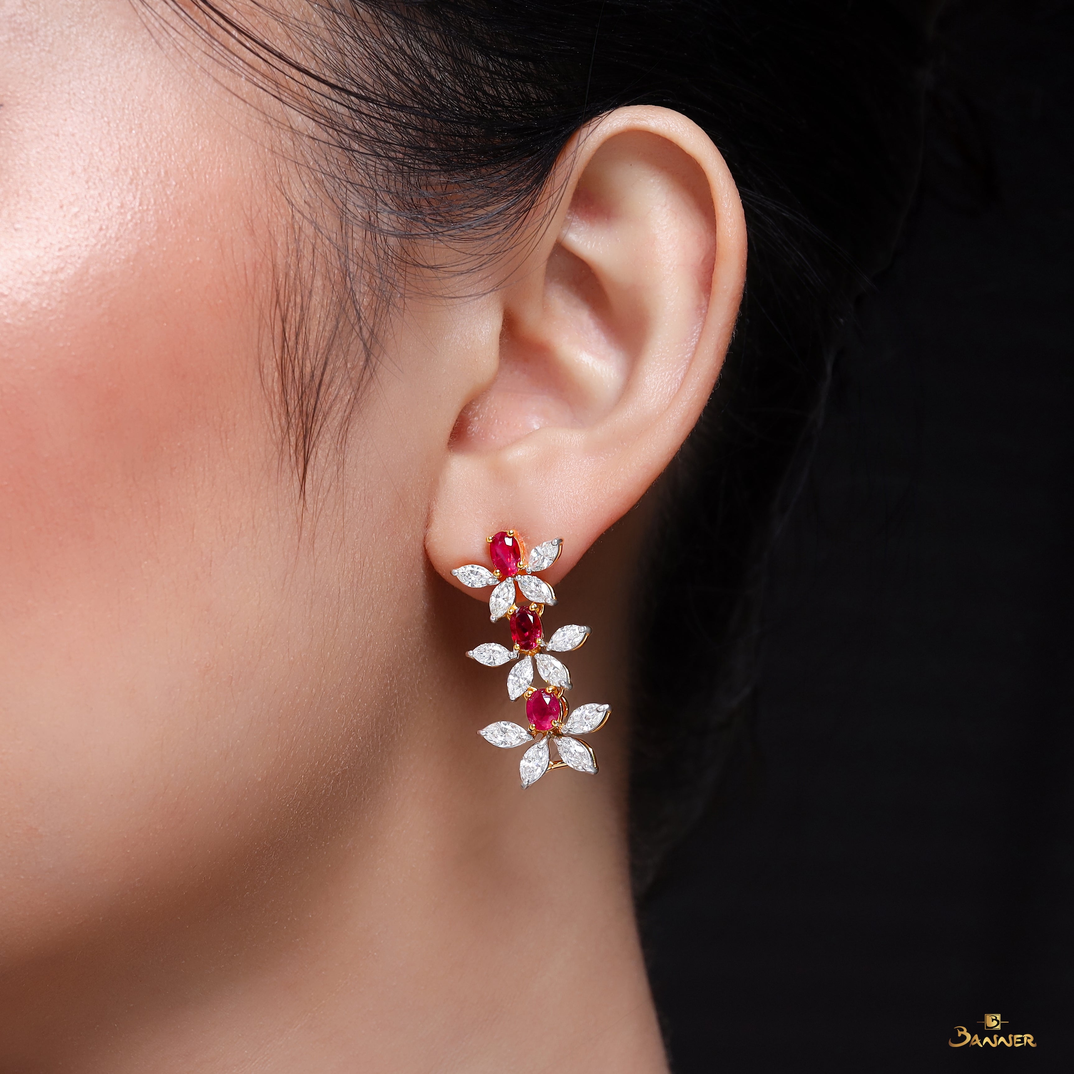 Natural Ruby and Diamond Earrings