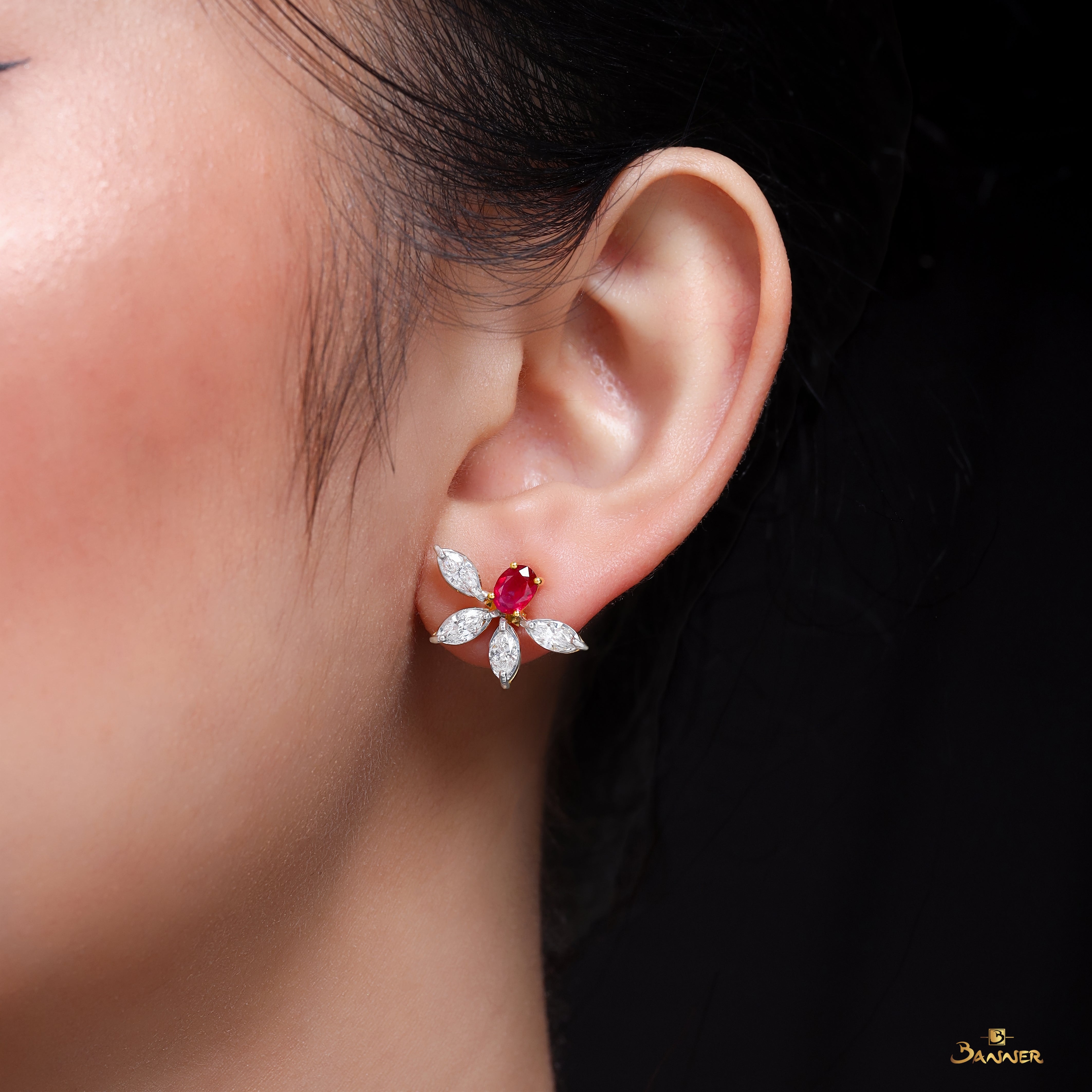 Natural Ruby and Diamond Earrings