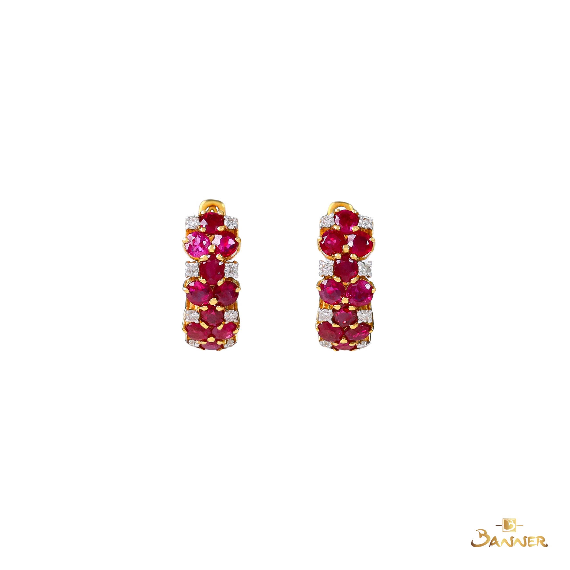 Ruby and Diamond Pave Huggie Earrings