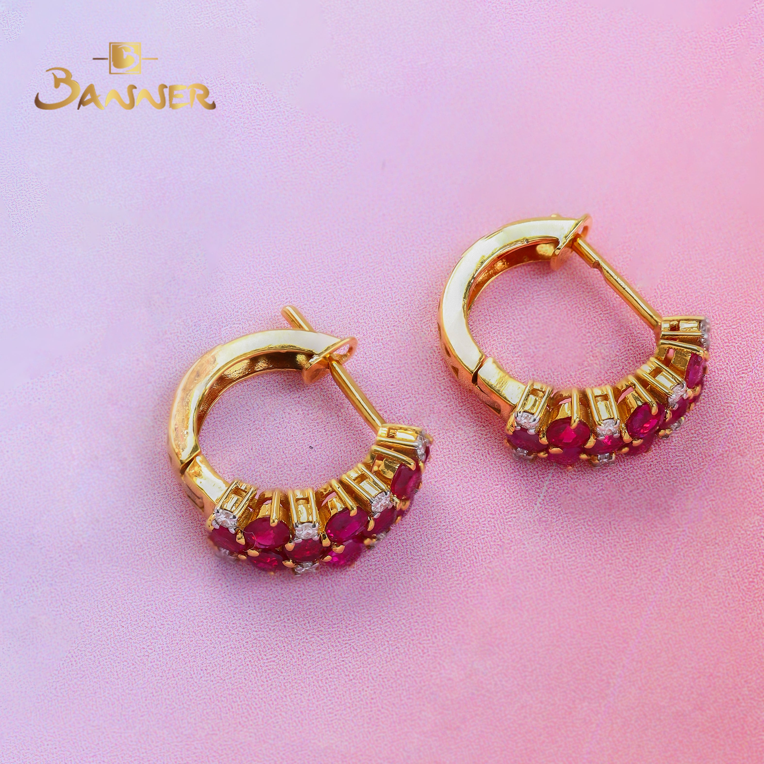 Ruby and Diamond Pave Huggie Earrings
