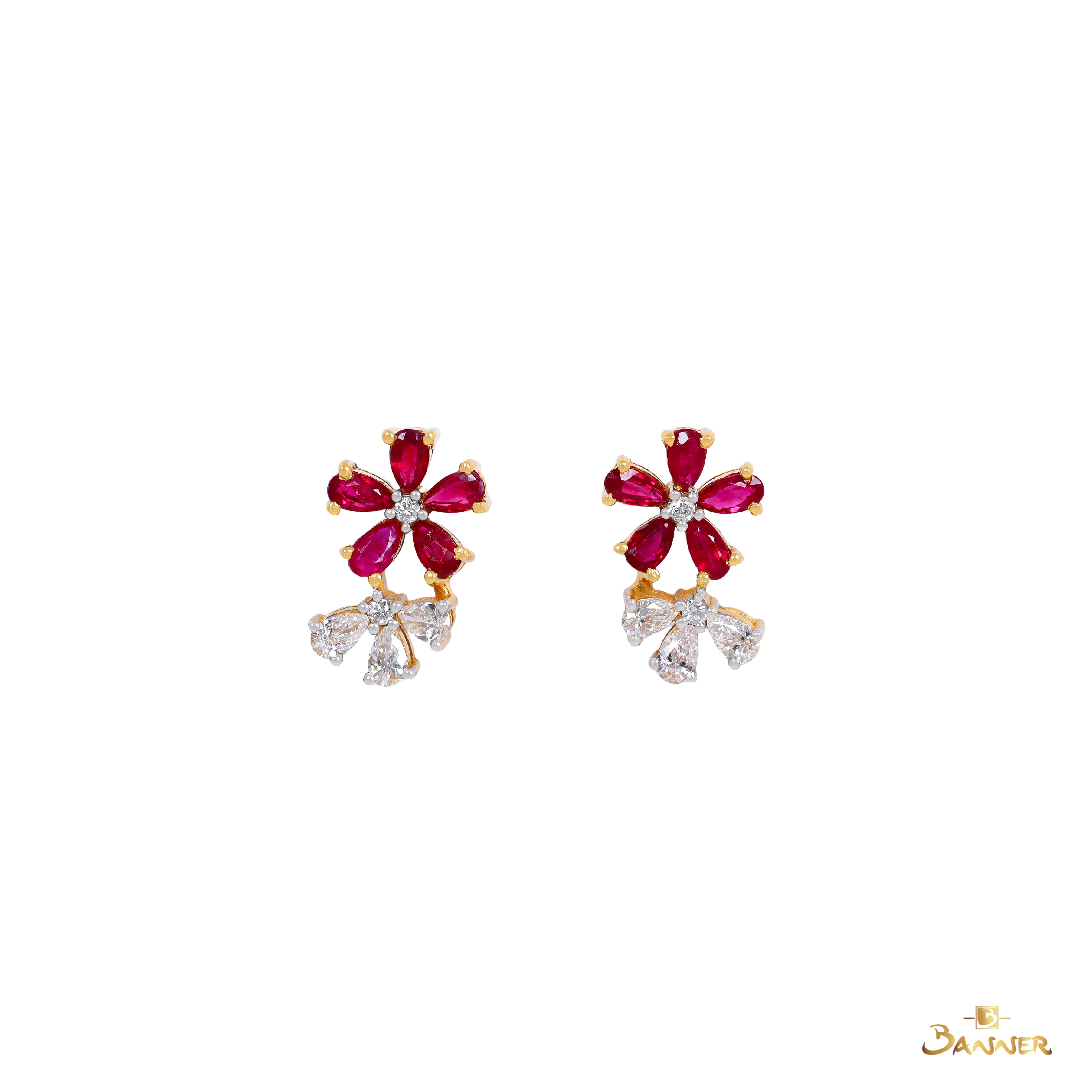 Ruby and Diamond Floral Earrings