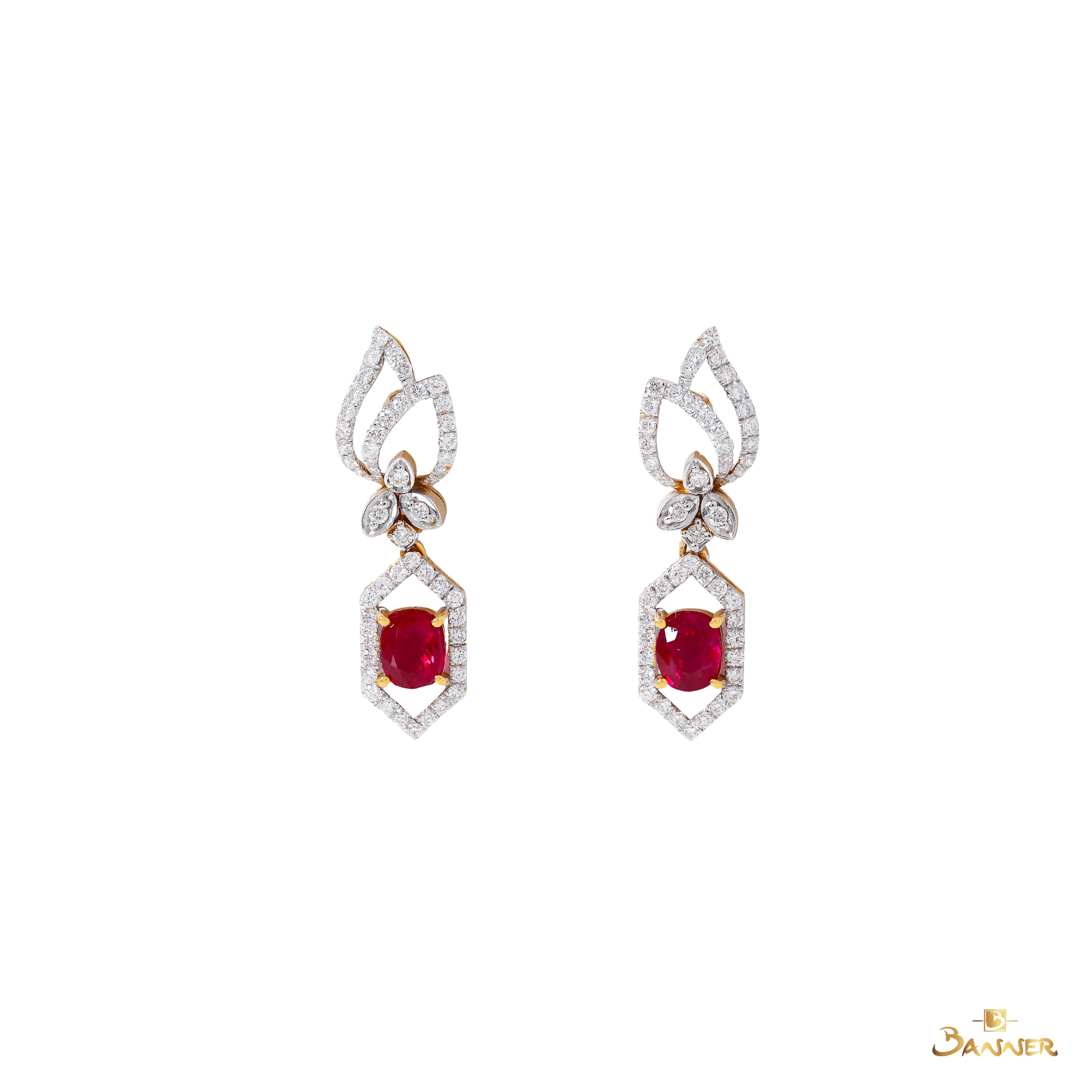 Ruby and Diamond Hexagonal Earrings