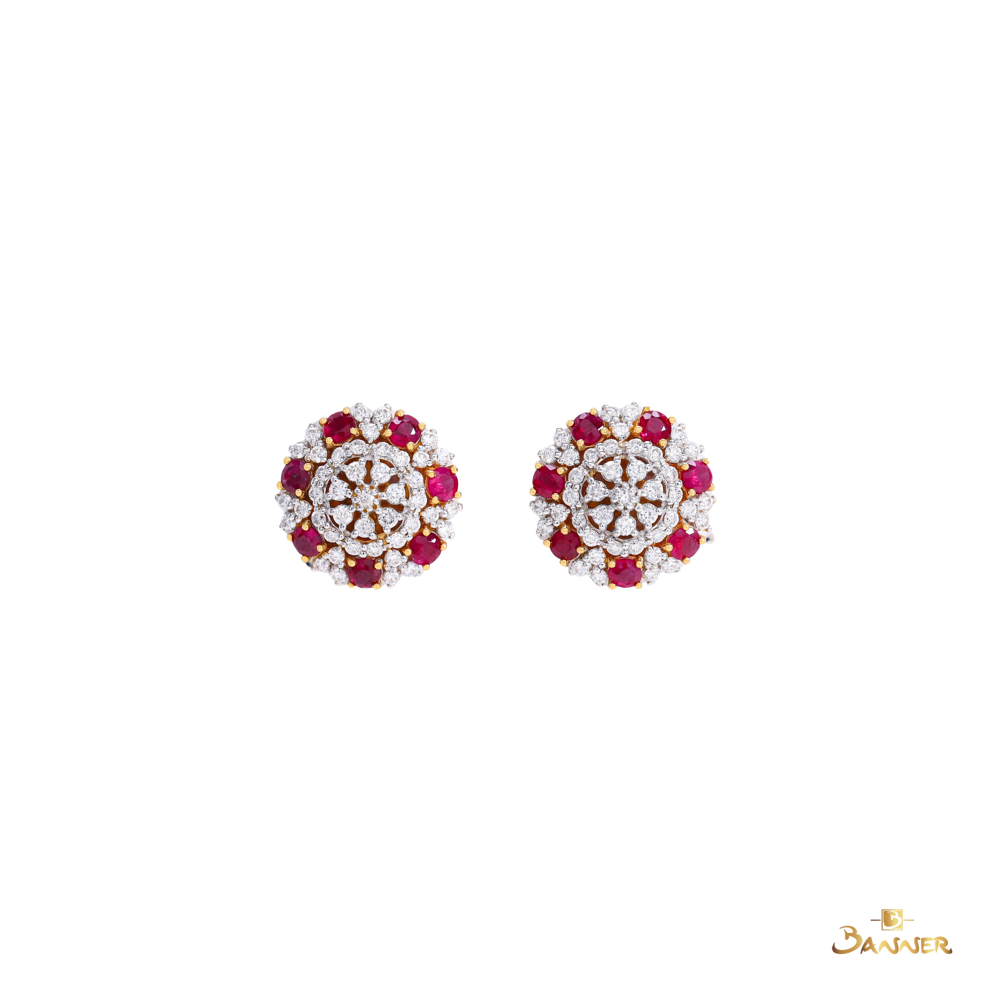 Ruby and Diamond Blossom 2-way Earrings