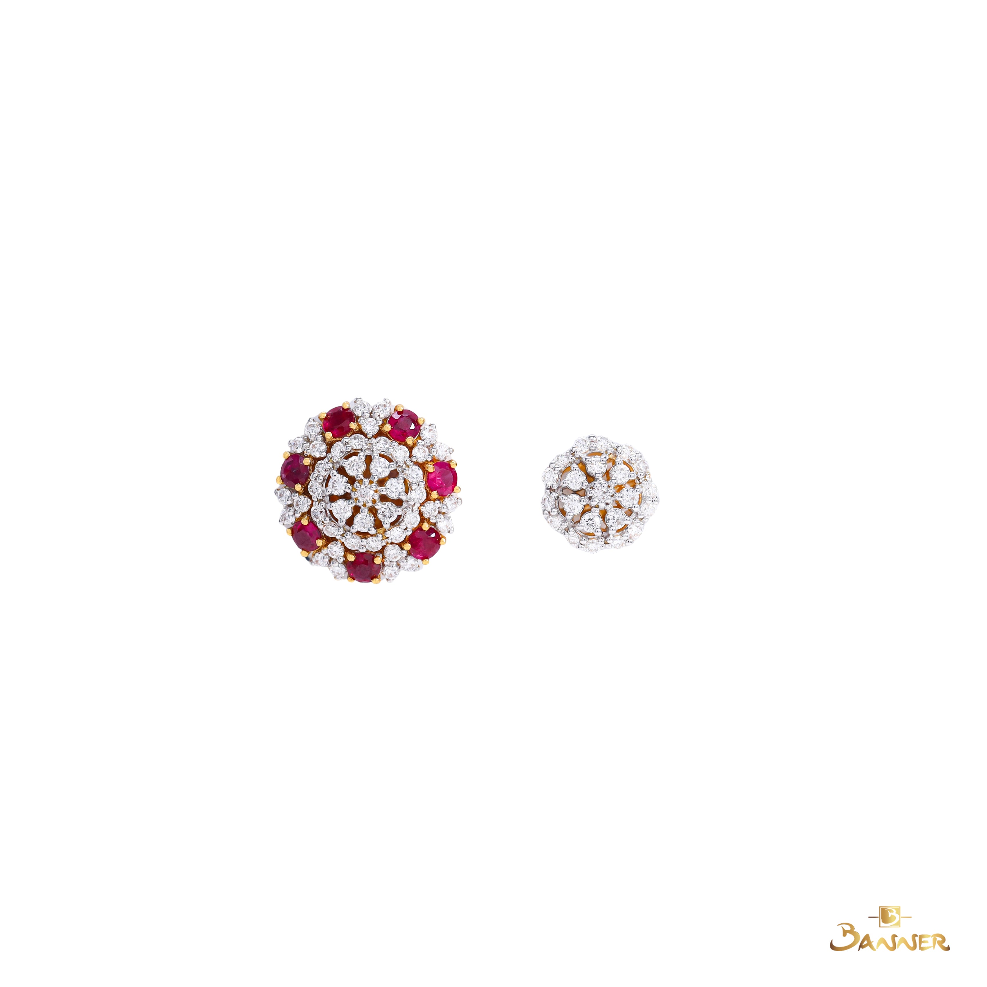 Ruby and Diamond Blossom 2-way Earrings