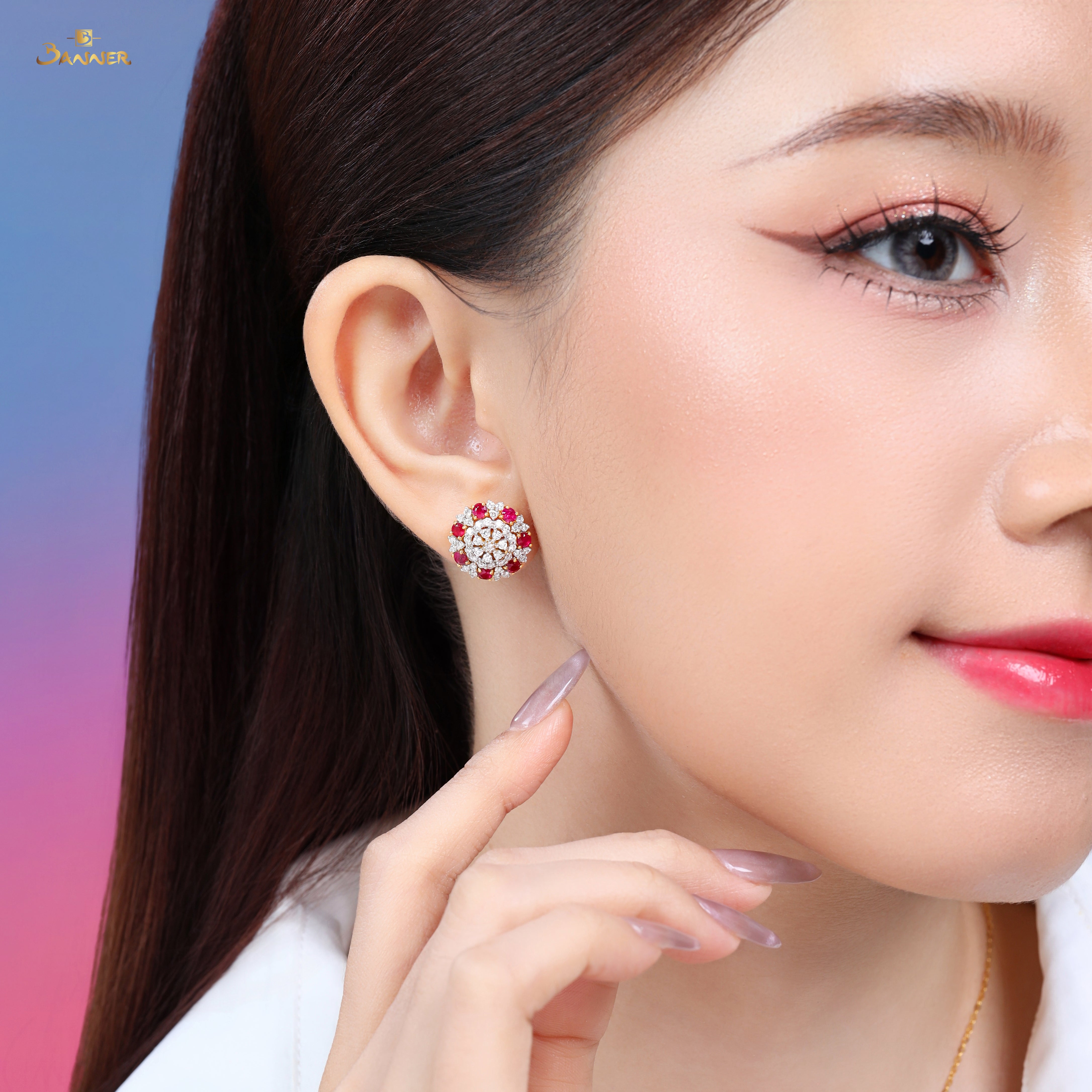 Ruby and Diamond Blossom 2-way Earrings