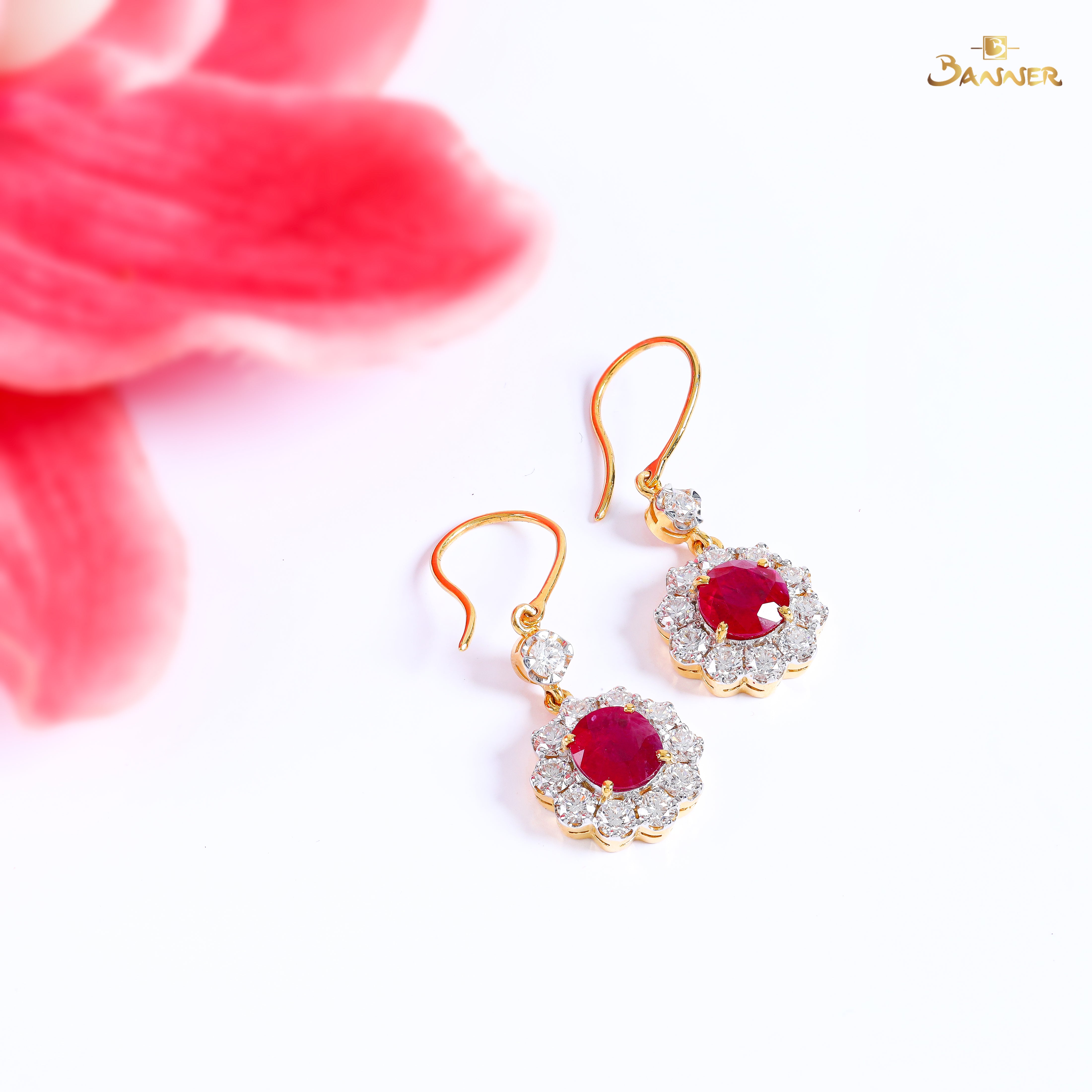 Ruby and Diamond Halo Earrings
