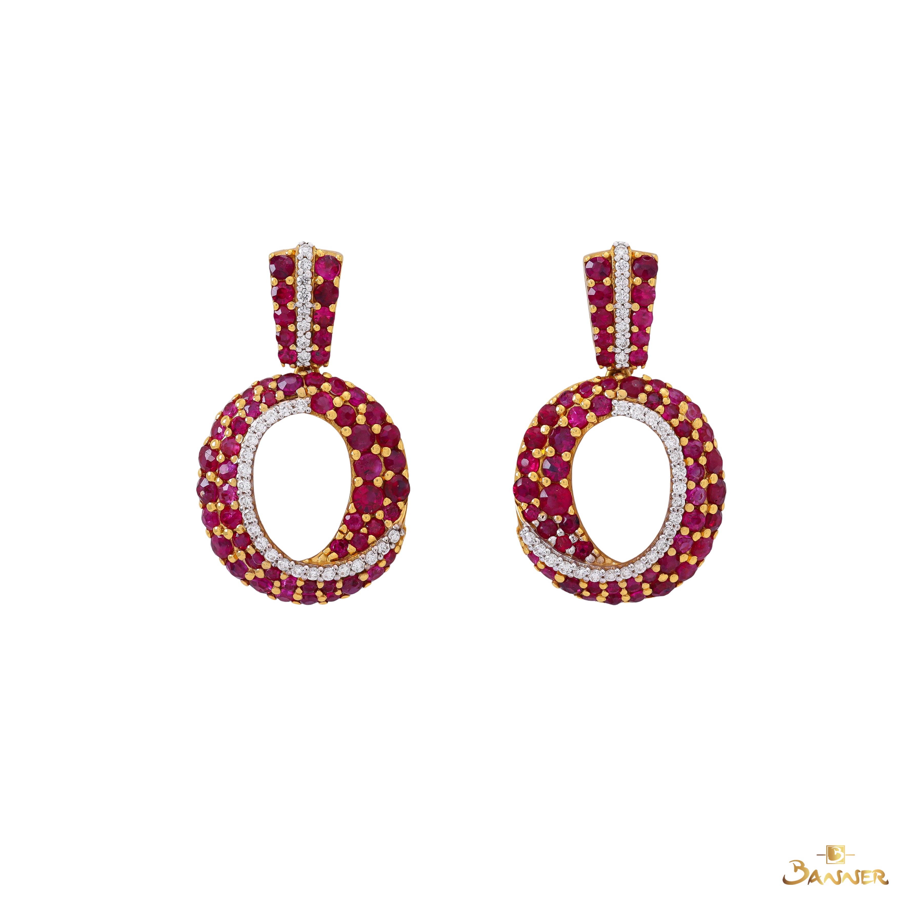 Ruby and Diamond Wave Circle Earrings