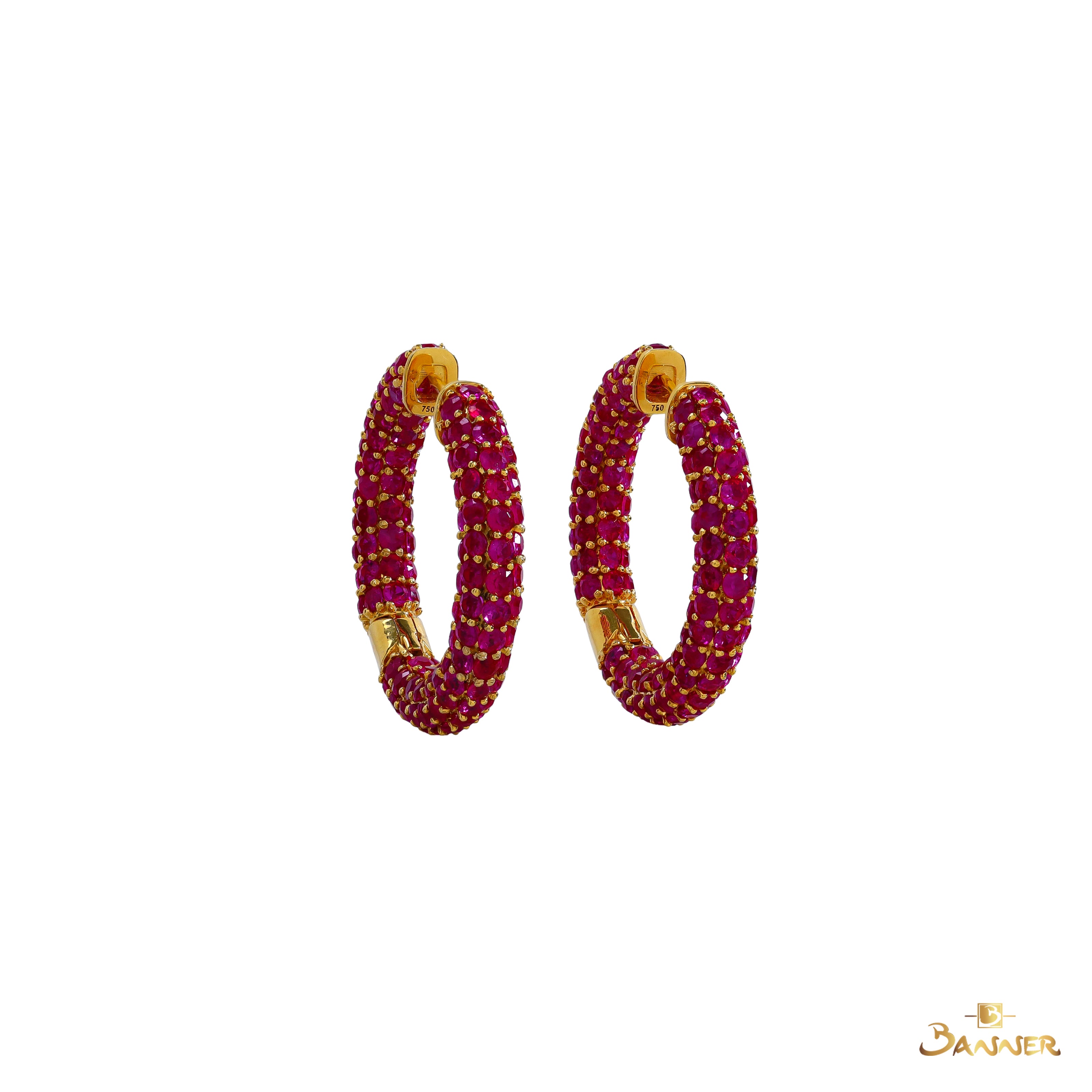 Natural Ruby Pave Huggie Earrings