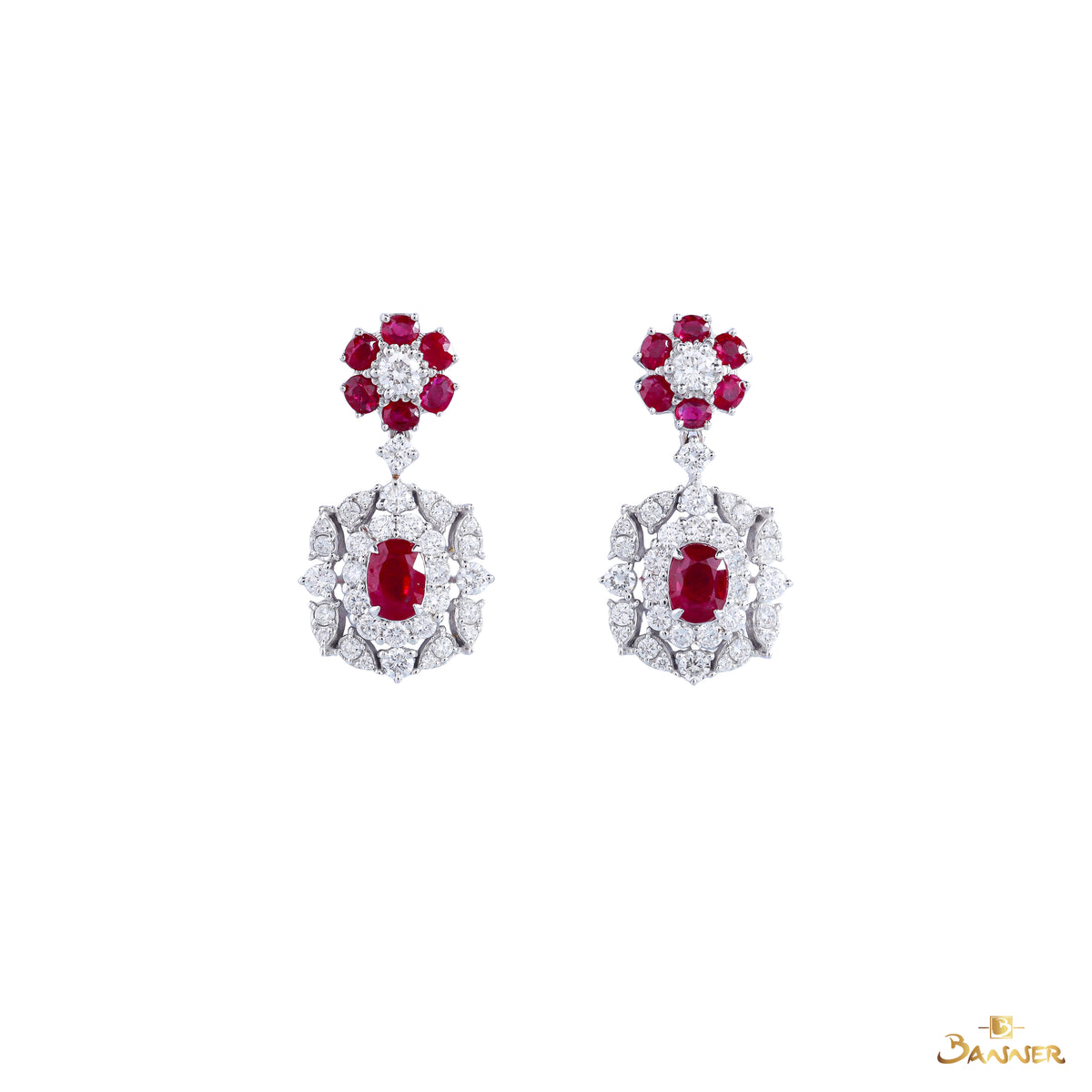 Ruby and Diamond Vintage Dangle Earrings