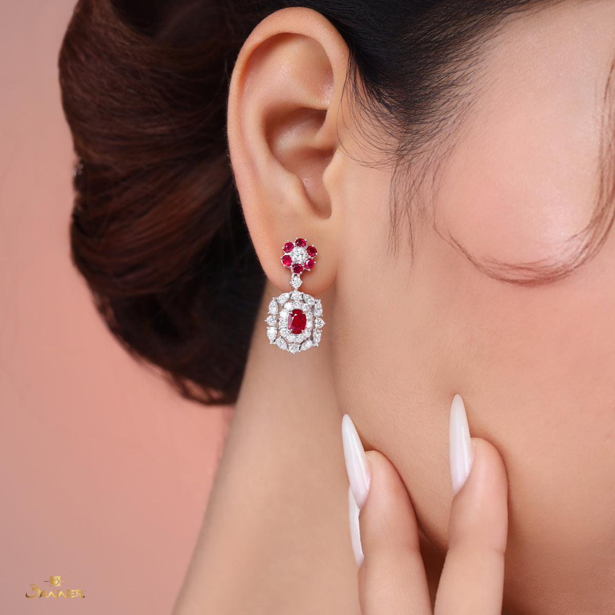 Ruby and Diamond Vintage Dangle Earrings