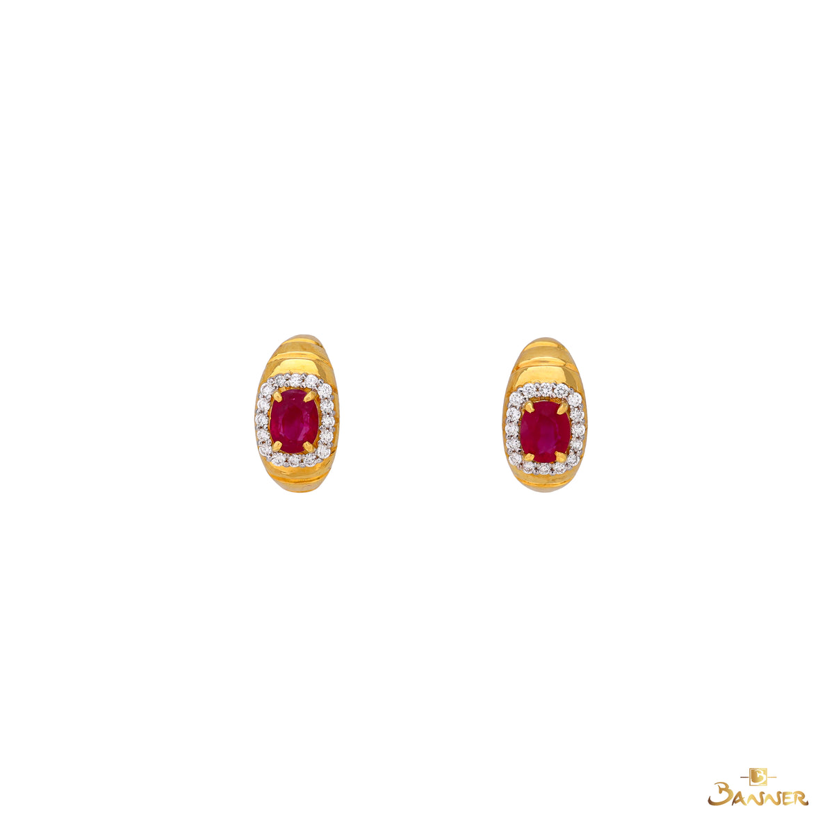 Ruby and Diamond Dome Earrings
