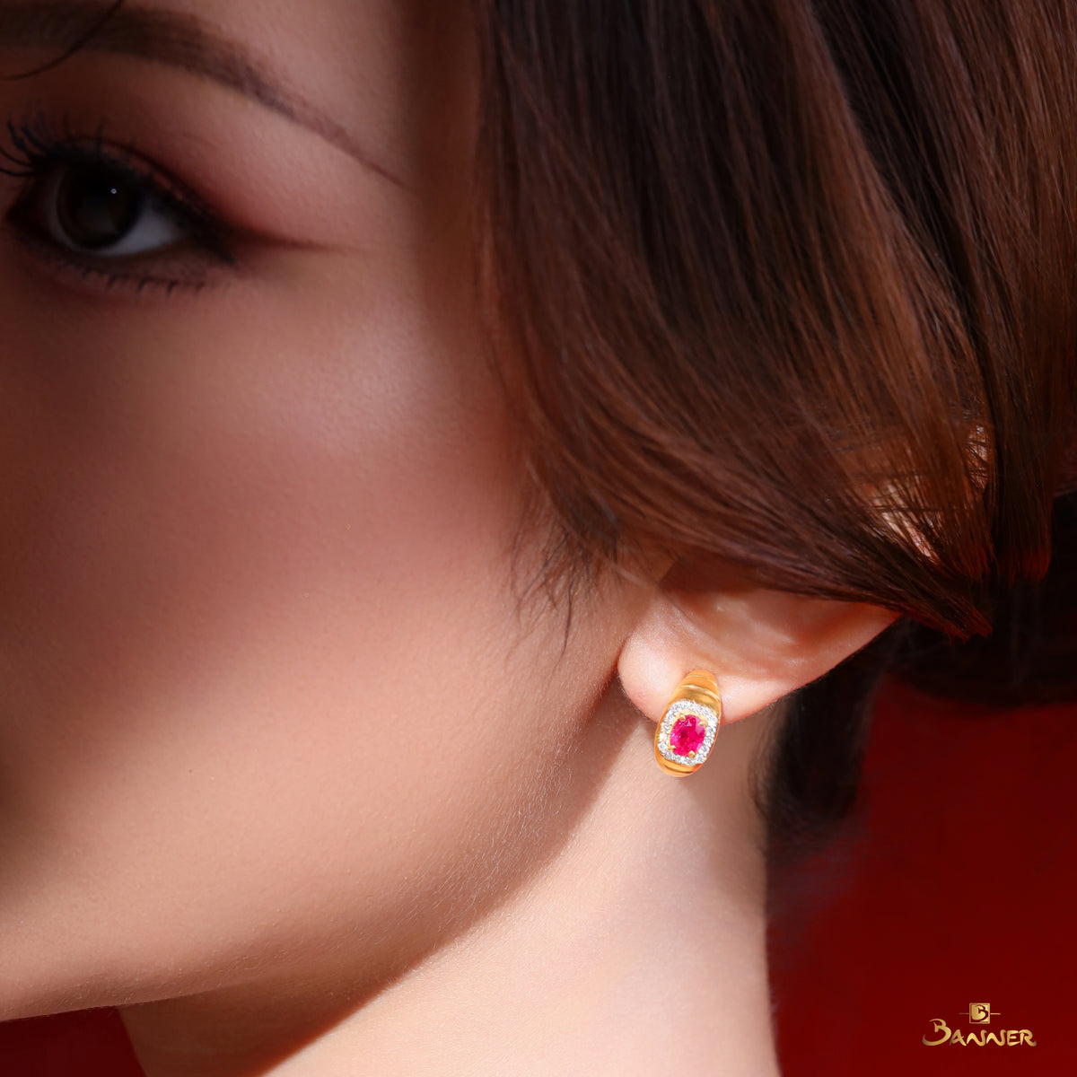 Ruby and Diamond Dome Earrings