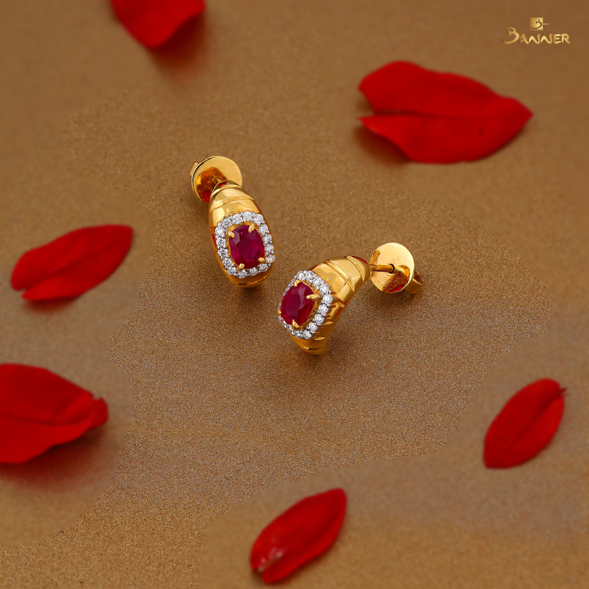 Ruby and Diamond Dome Earrings