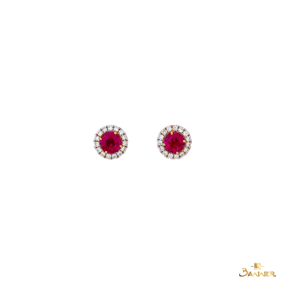 Natutral Mogok Ruby and Diamond Halo Earrings