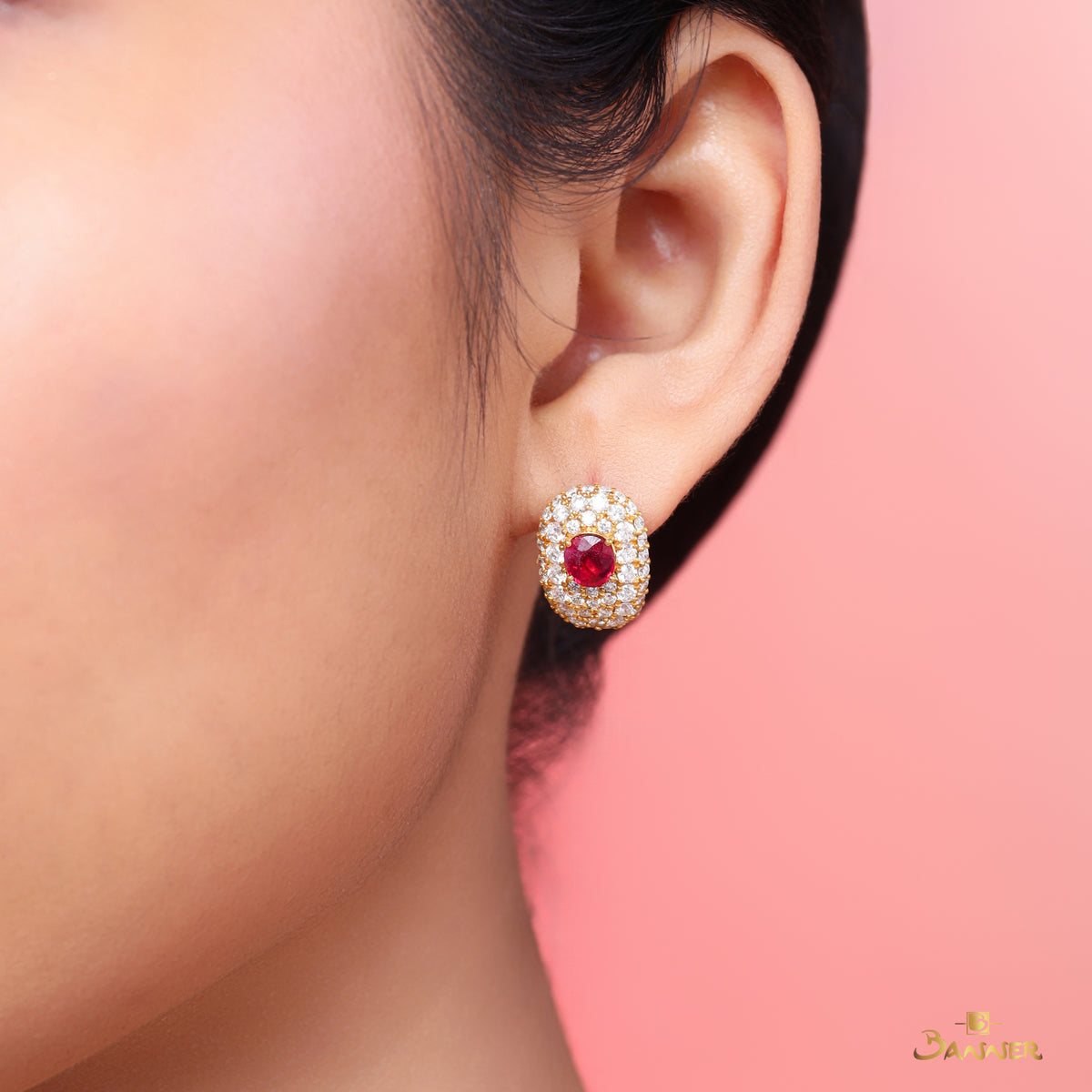 Natural Ruby and Diamond Boule Earrings