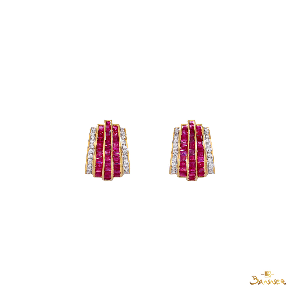 Emerald-cut Ruby and Diamond Scarlet Wave Earrings