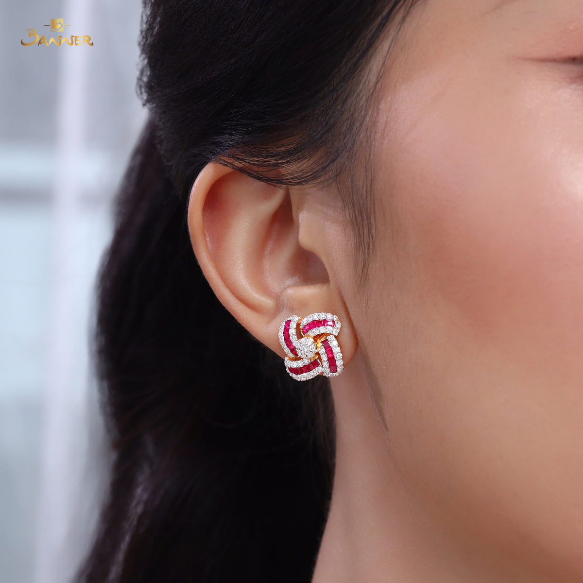 Ruby and Diamond Swirl Earrings