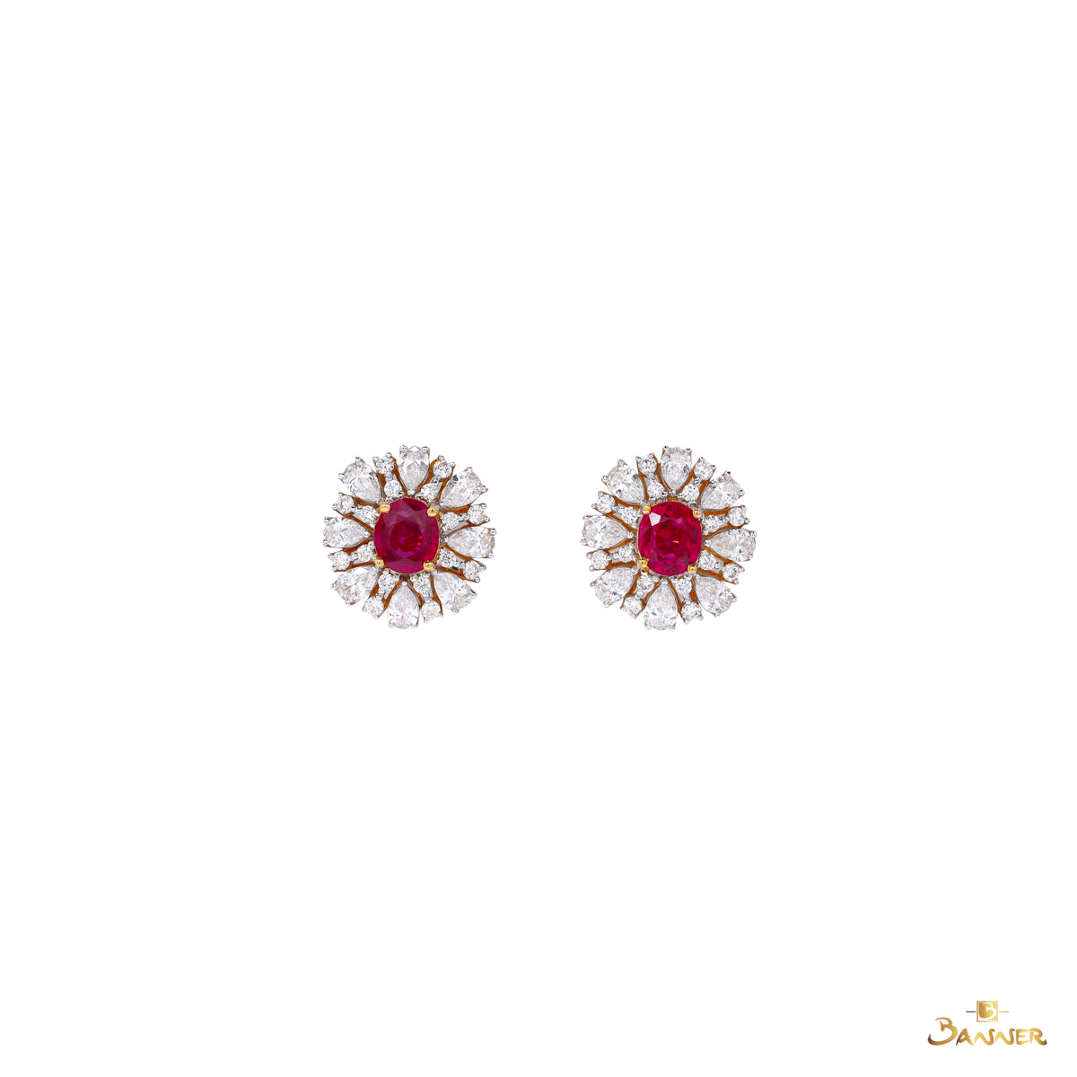 Natural Mogok Ruby and Diamond Earrings