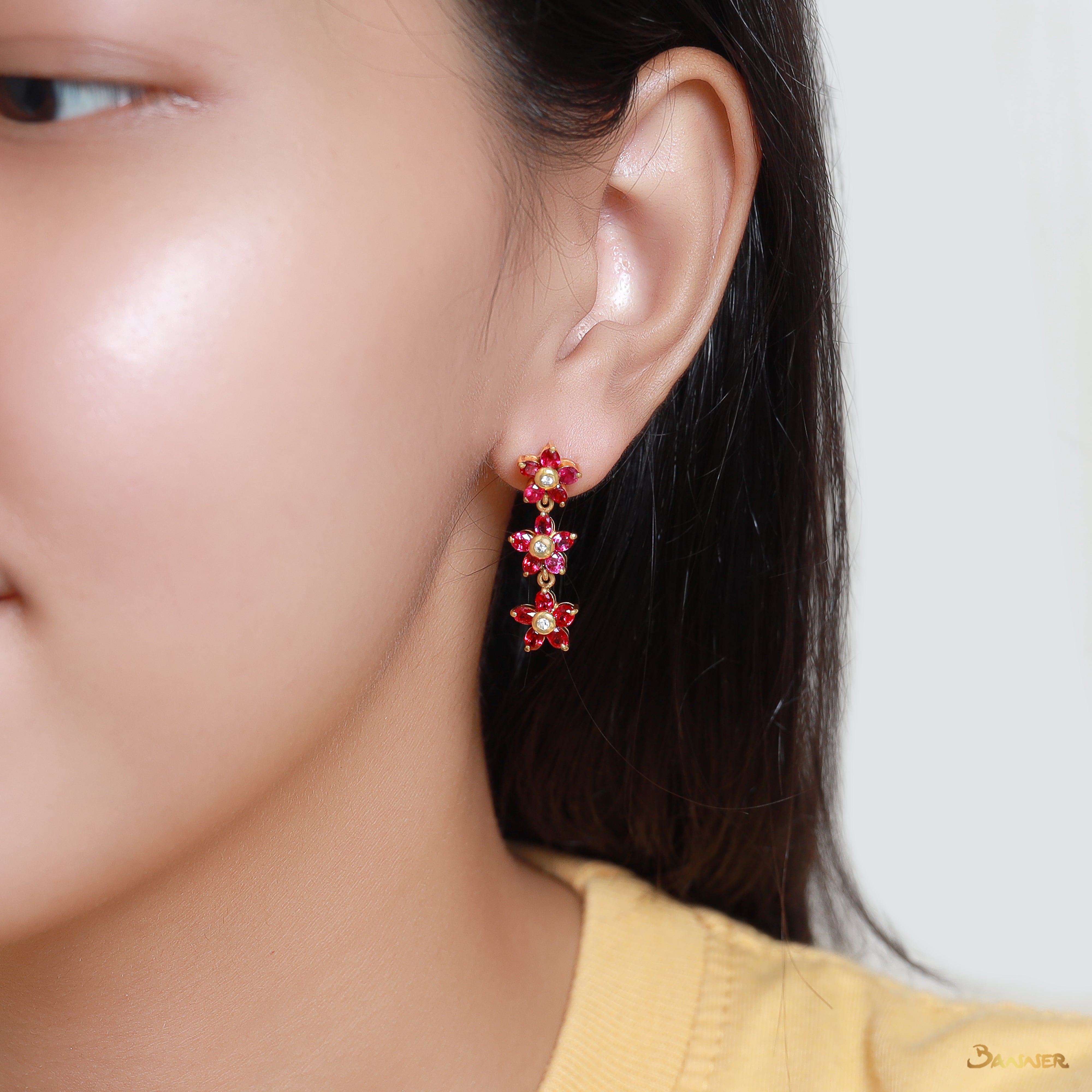 Ruby and Diamond Pan Tone- Sint Earrings
