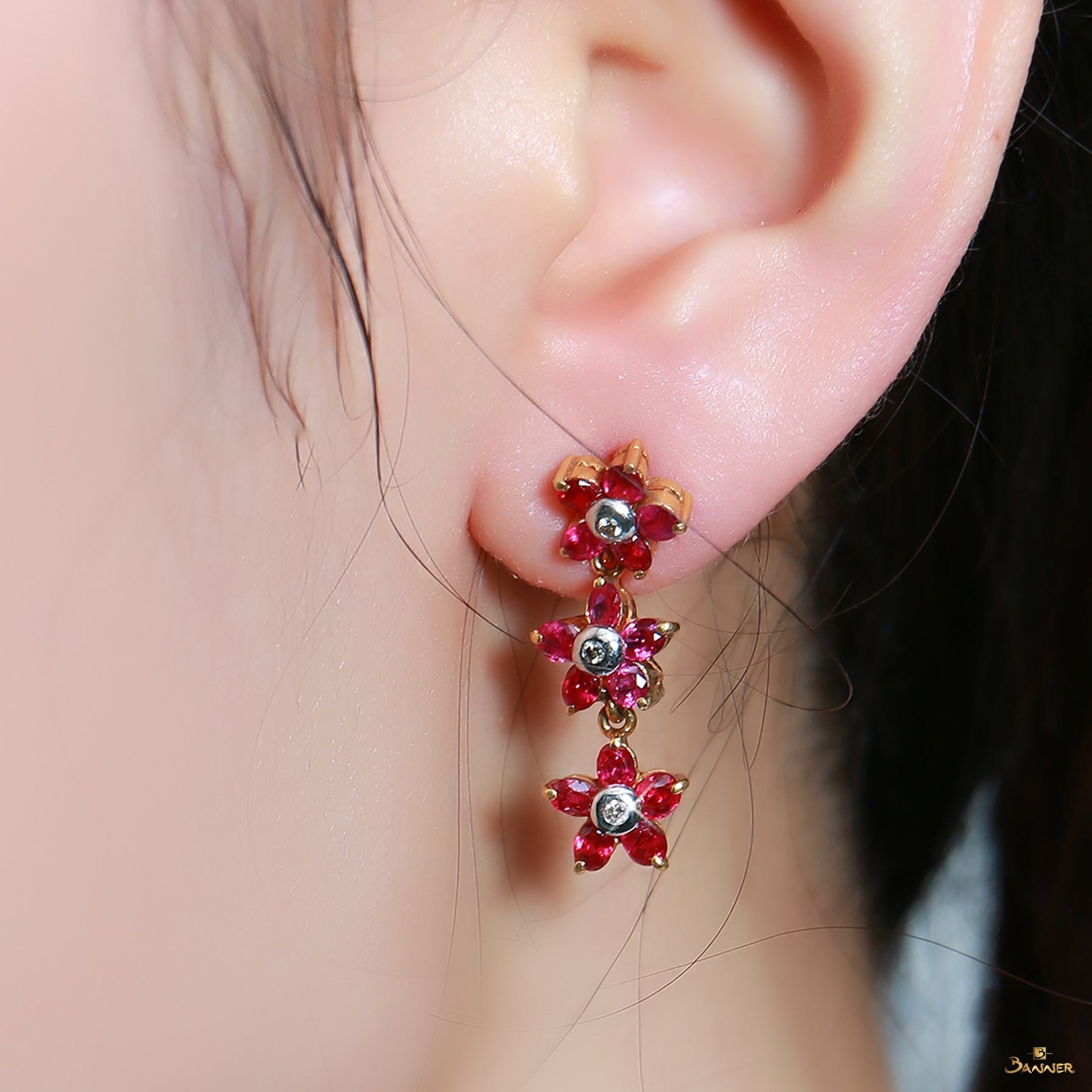 Ruby and Diamond Pan Tone- Sint Earrings