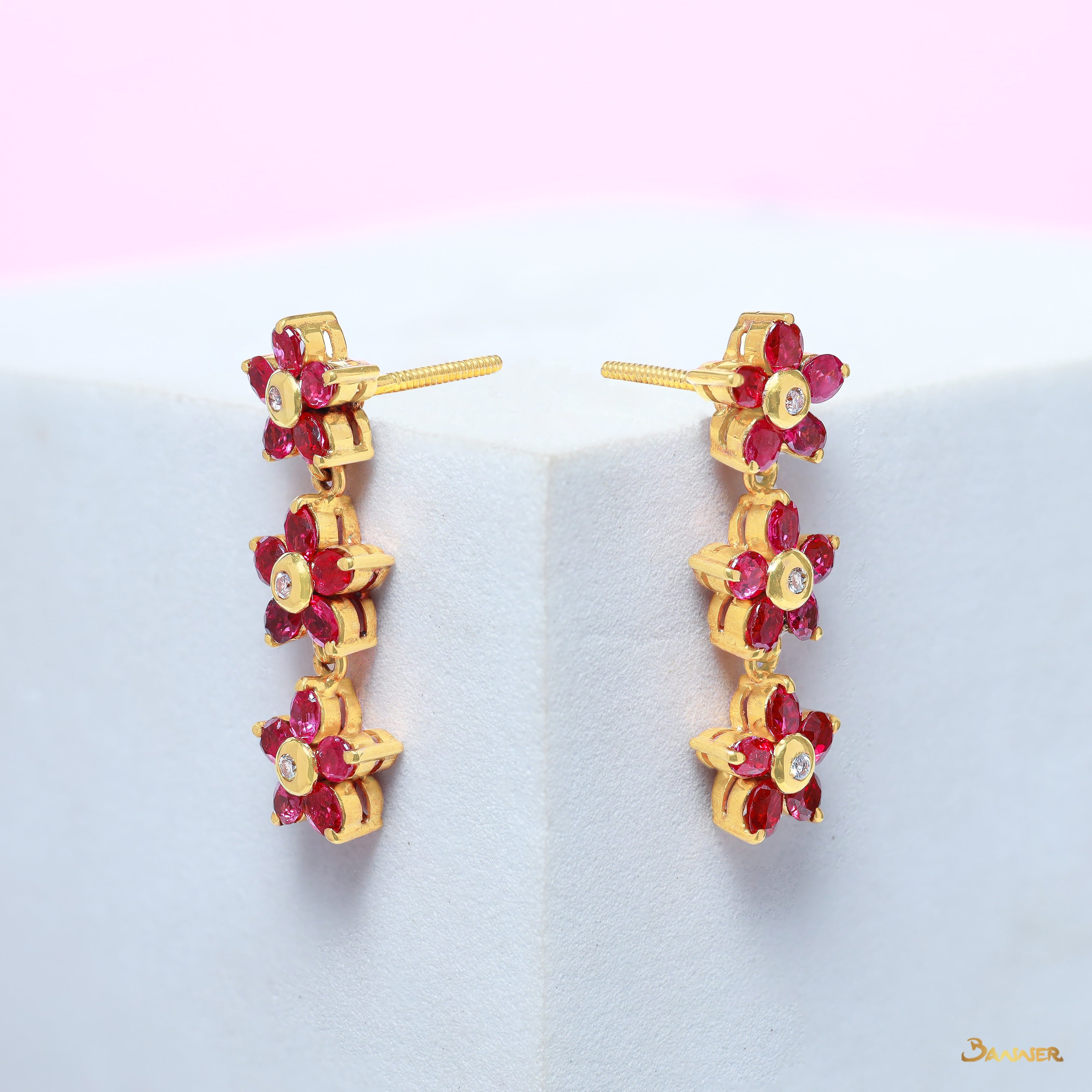 Ruby and Diamond Pan Tone- Sint Earrings