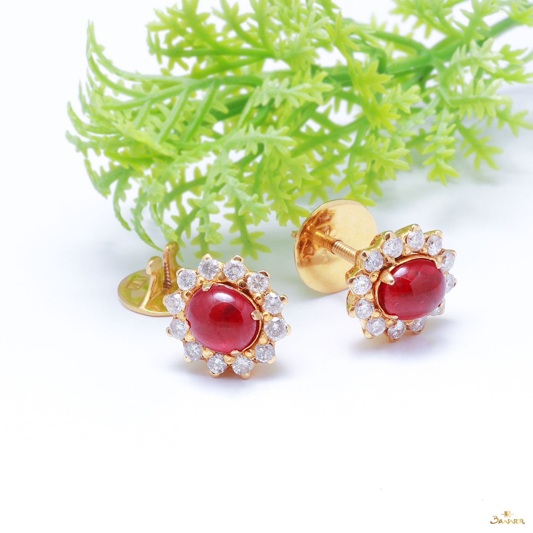 Ruby and Diamond Sunflowers Earrings