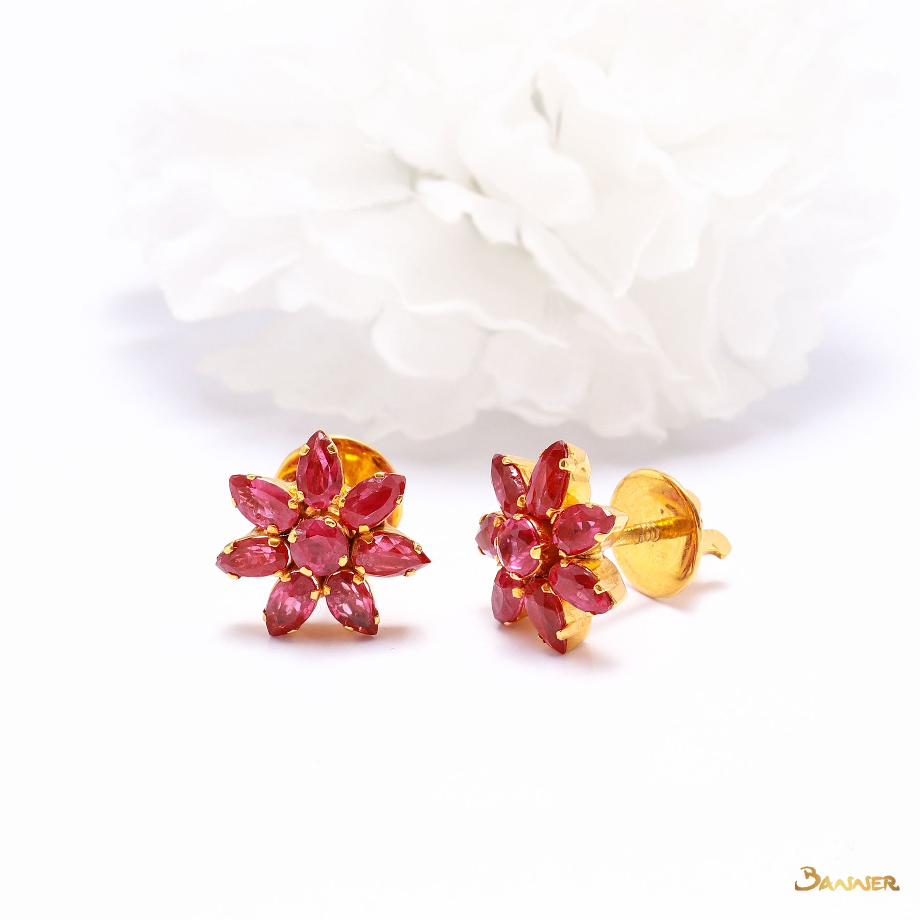 Ruby Flower Earrings