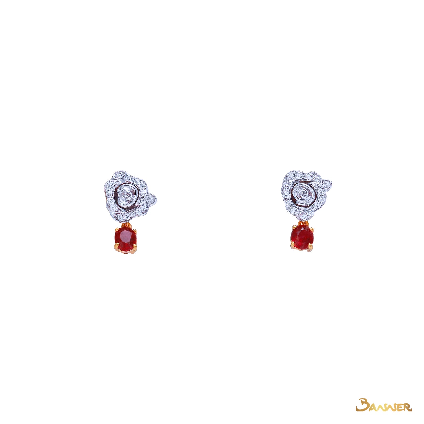 Ruby and Diamond Rose Earrings