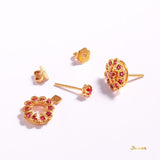 Ruby Flower-shaped 3-way Earrings