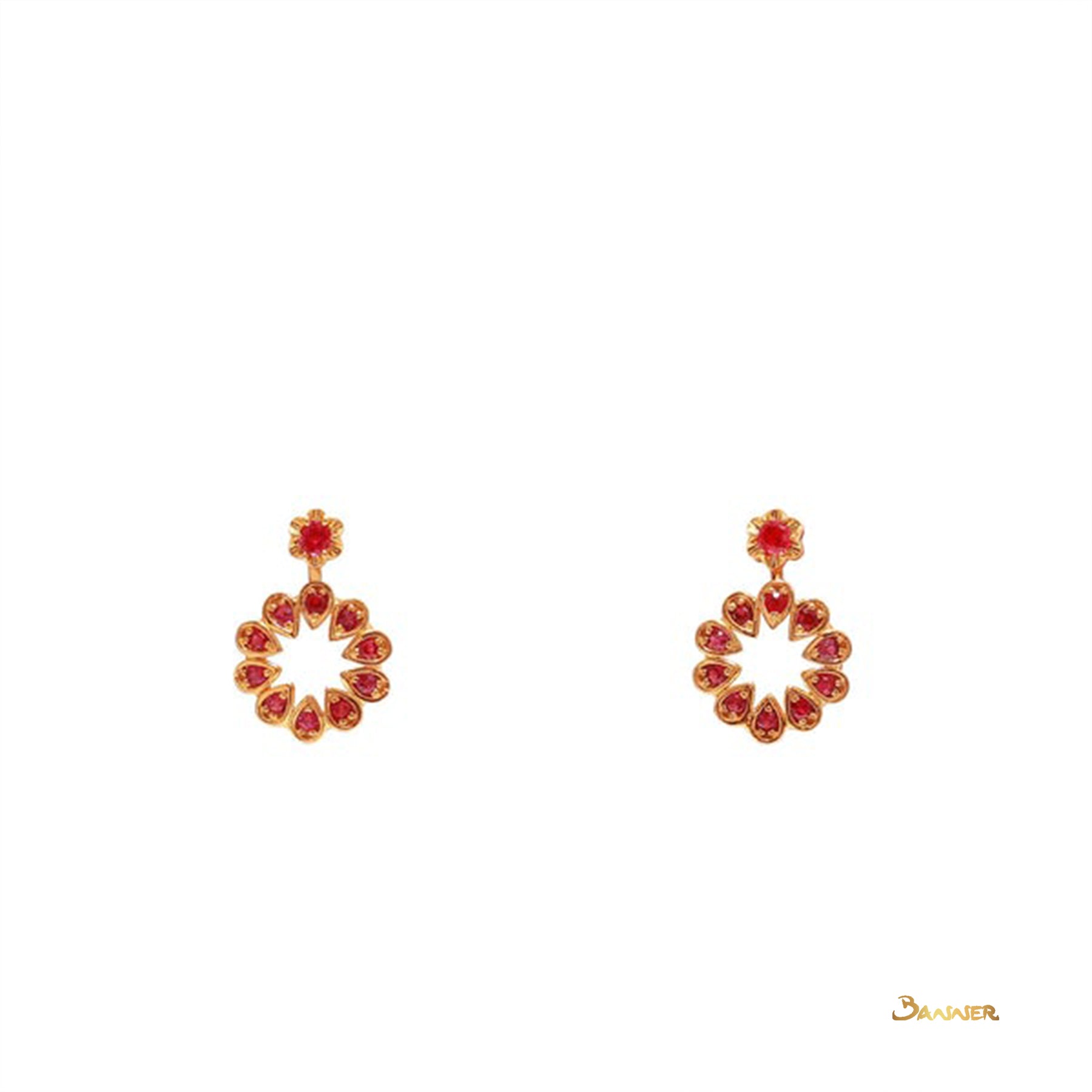 Ruby Flower-shaped 3-way Earrings