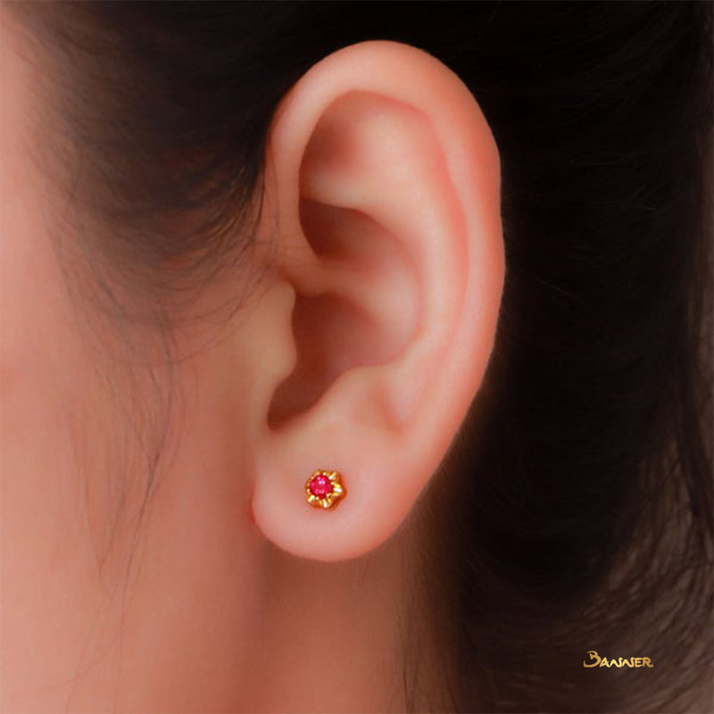 Ruby Flower-shaped 3-way Earrings