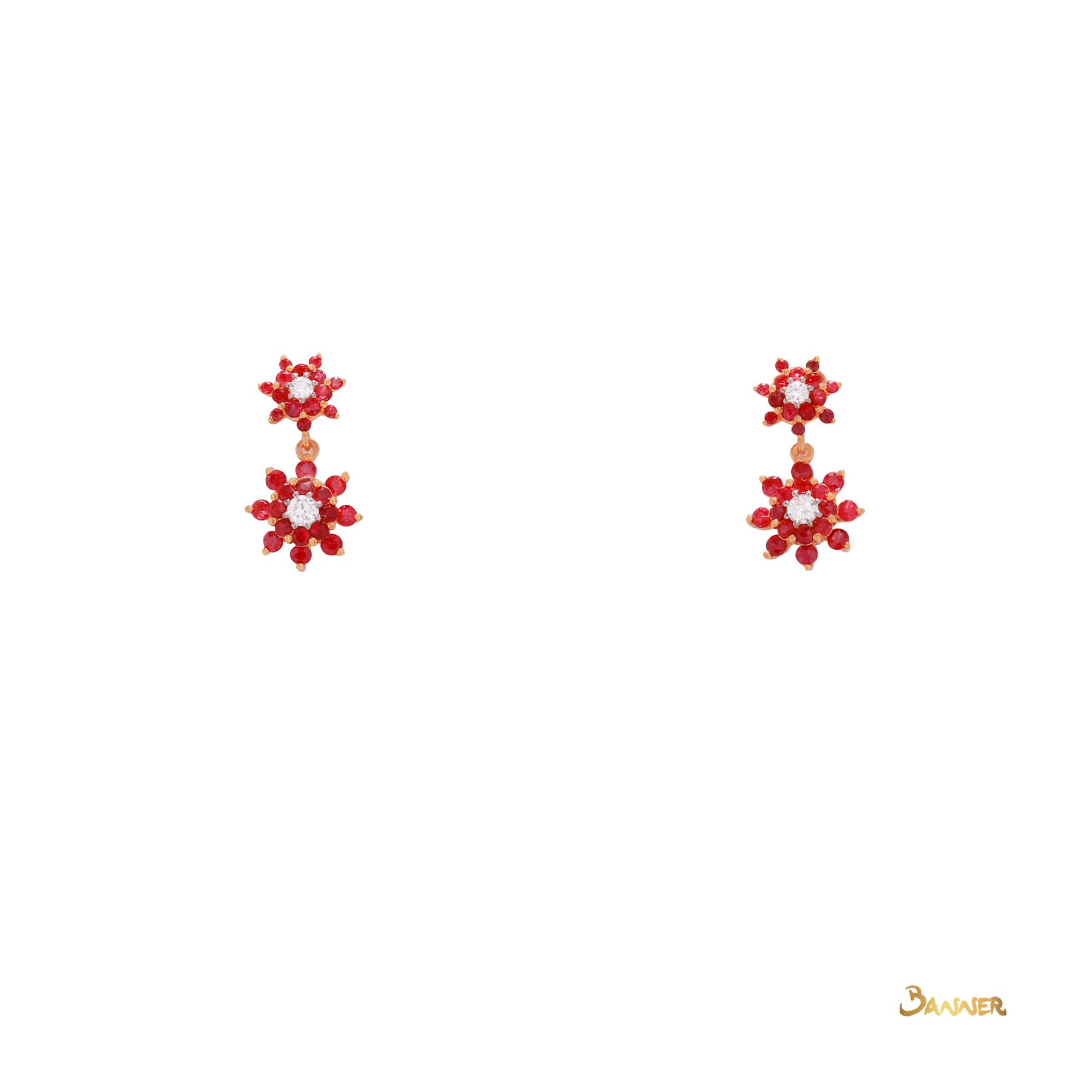 Ruby and Diamond Floral Earrings