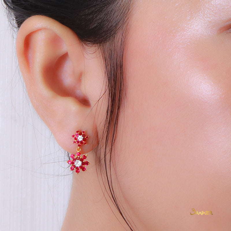 Ruby and Diamond Floral Earrings