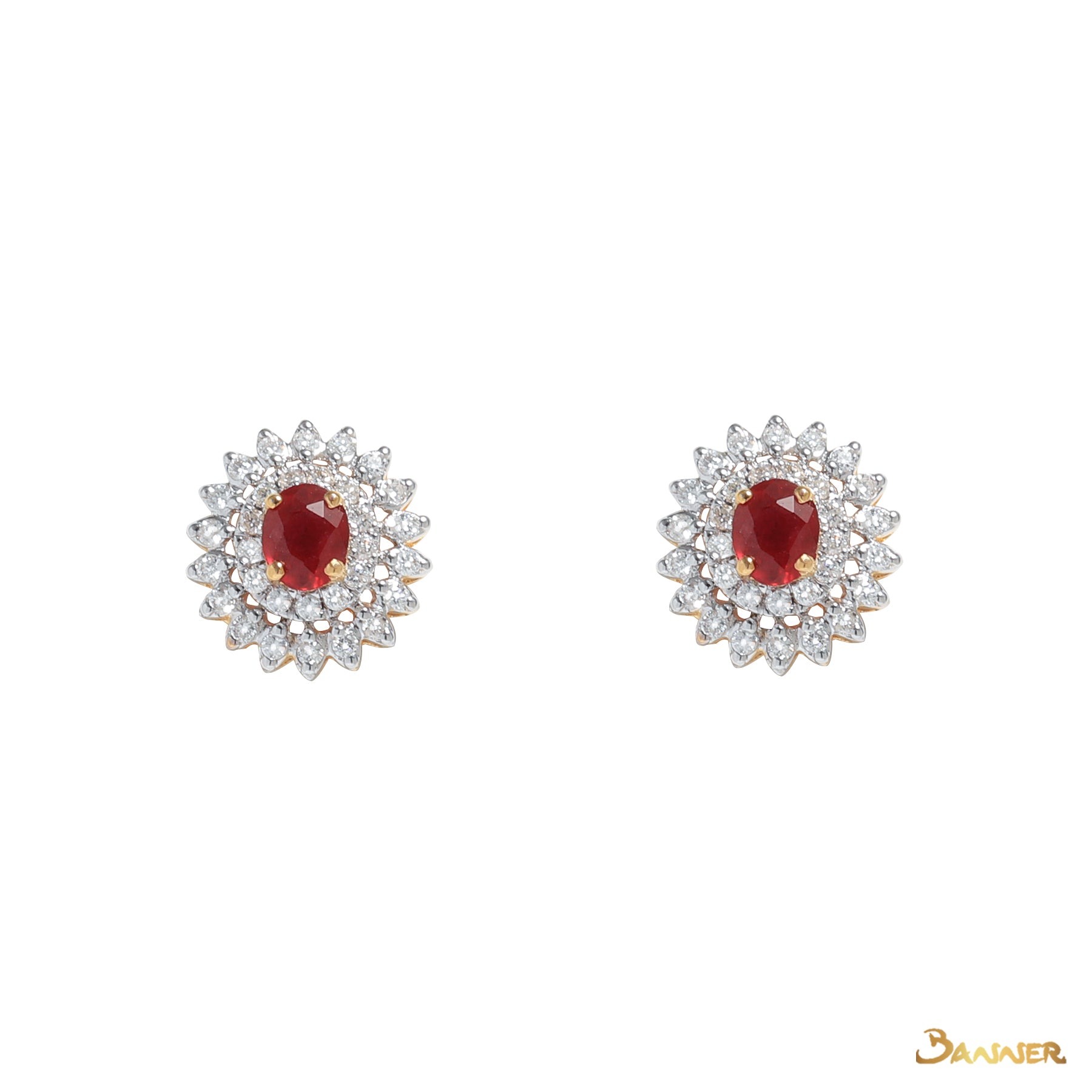 Ruby and Diamond Sunflower Earrings