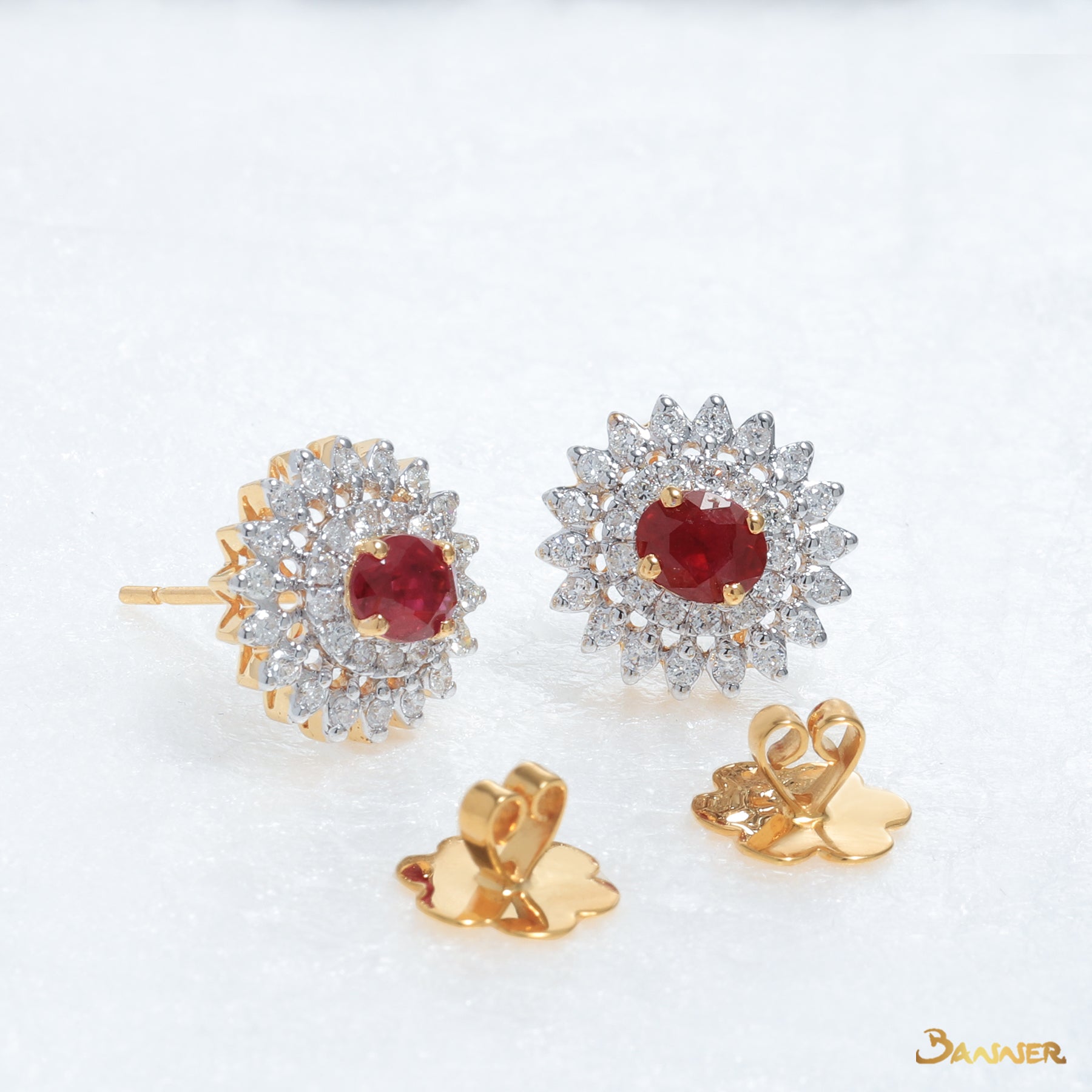 Ruby and Diamond Sunflower Earrings