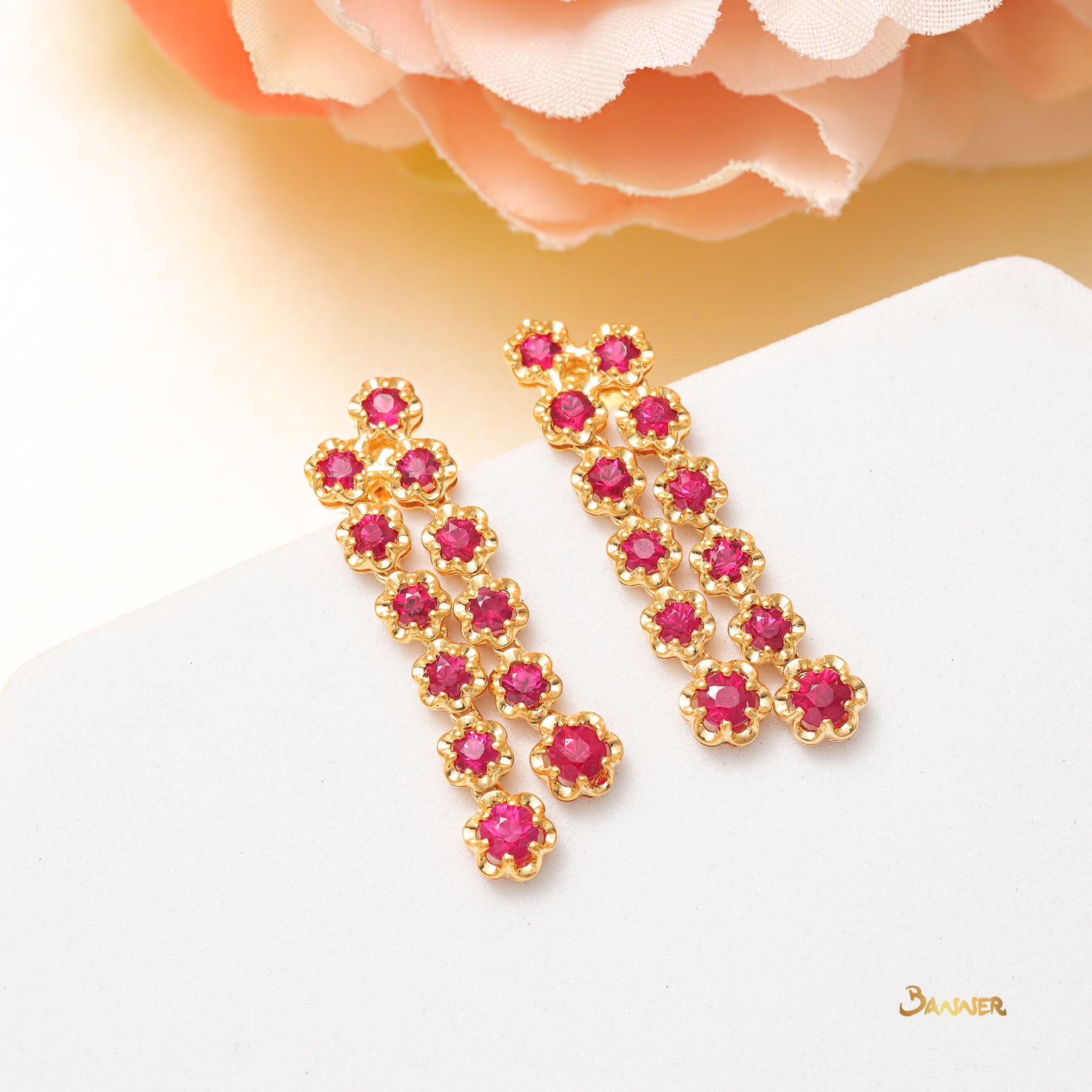 Ruby Floral Dangle Earrings