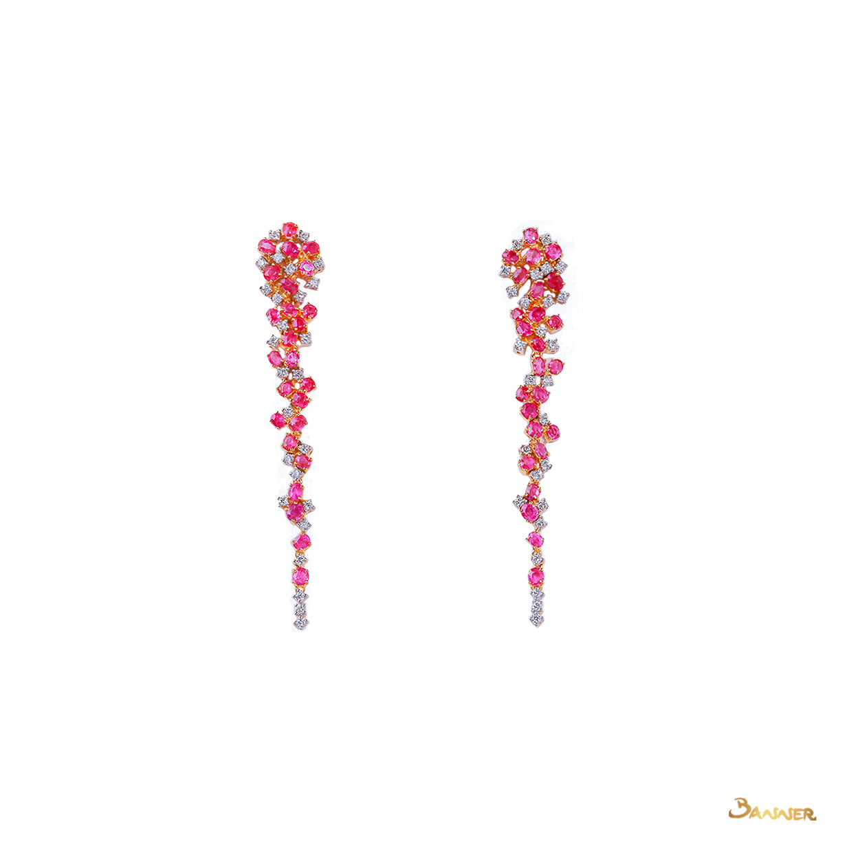 Ruby and Diamond Floral Dangle Earrings